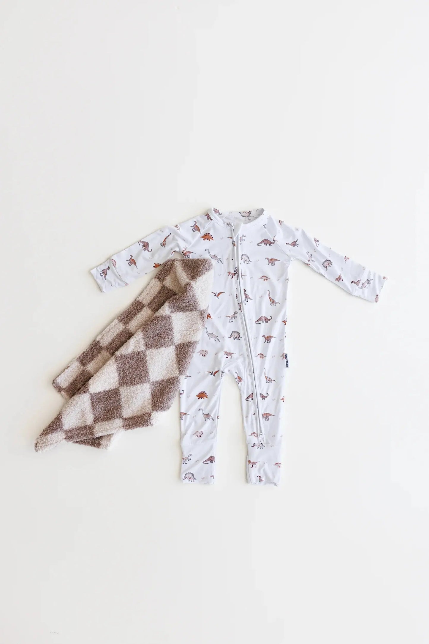Bamboo Romper Neutral Dinosaurs Convertible Cuffs Snug Fit Charlie Lou Baby Everetts Place: Online Boutique