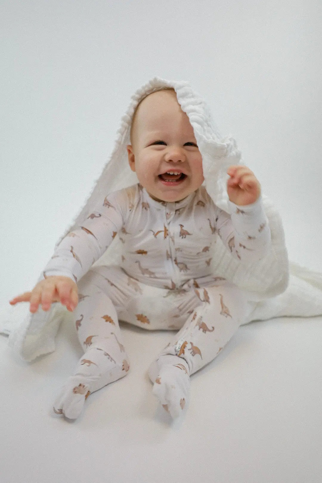 Bamboo Romper Neutral Dinosaurs Convertible Cuffs Snug Fit Charlie Lou Baby Everetts Place: Online Boutique