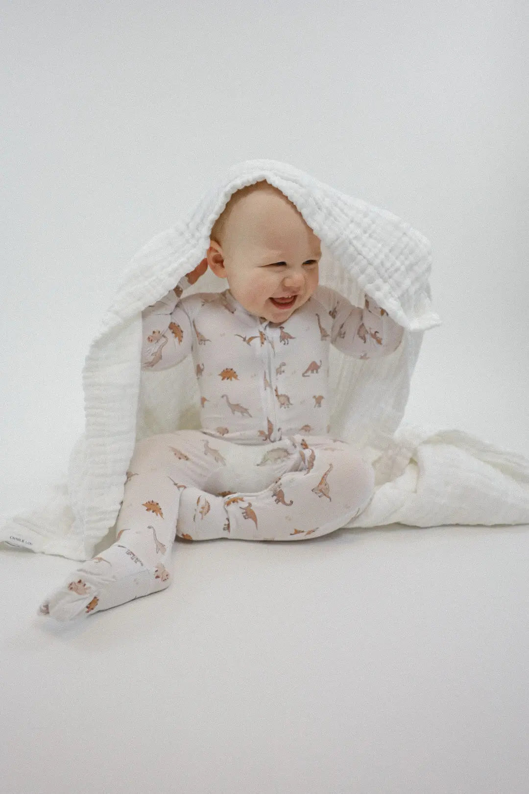Bamboo Romper Neutral Dinosaurs Convertible Cuffs Snug Fit Charlie Lou Baby Everetts Place: Online Boutique
