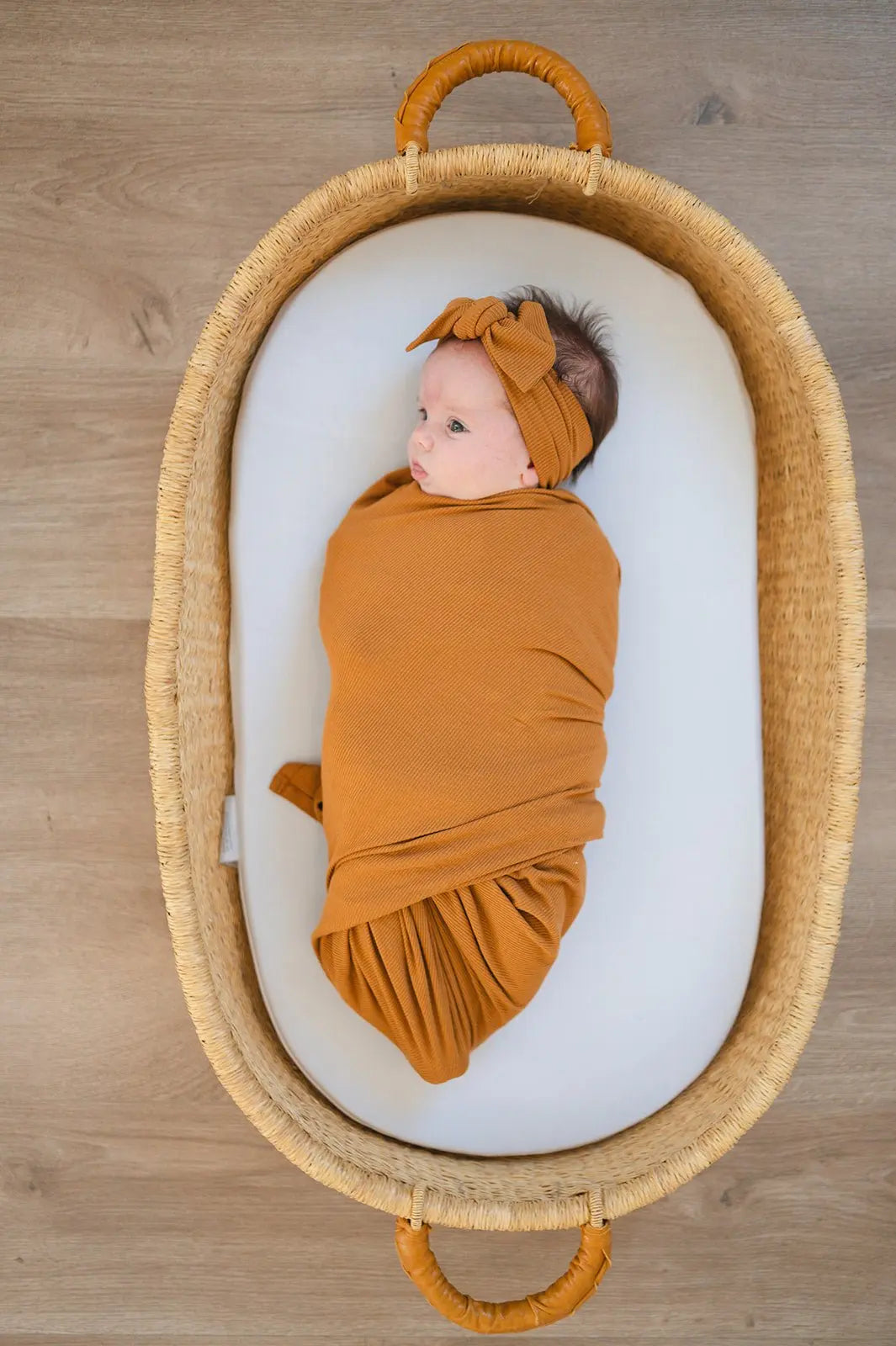 Bamboo Stretch Swaddle - Caramel Ribbed Harp Angel Boutique
