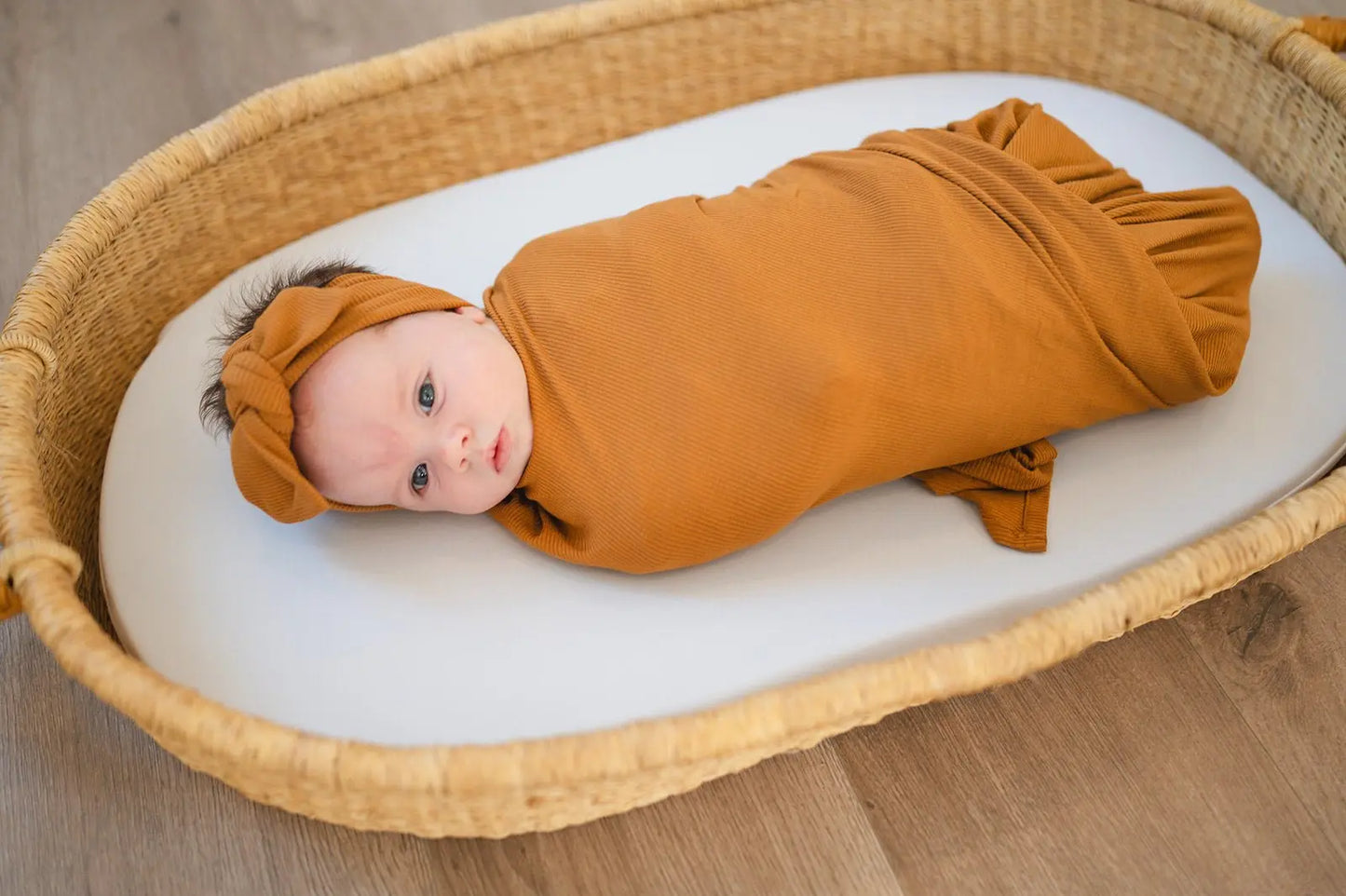 Bamboo Stretch Swaddle - Caramel Ribbed Harp Angel Boutique