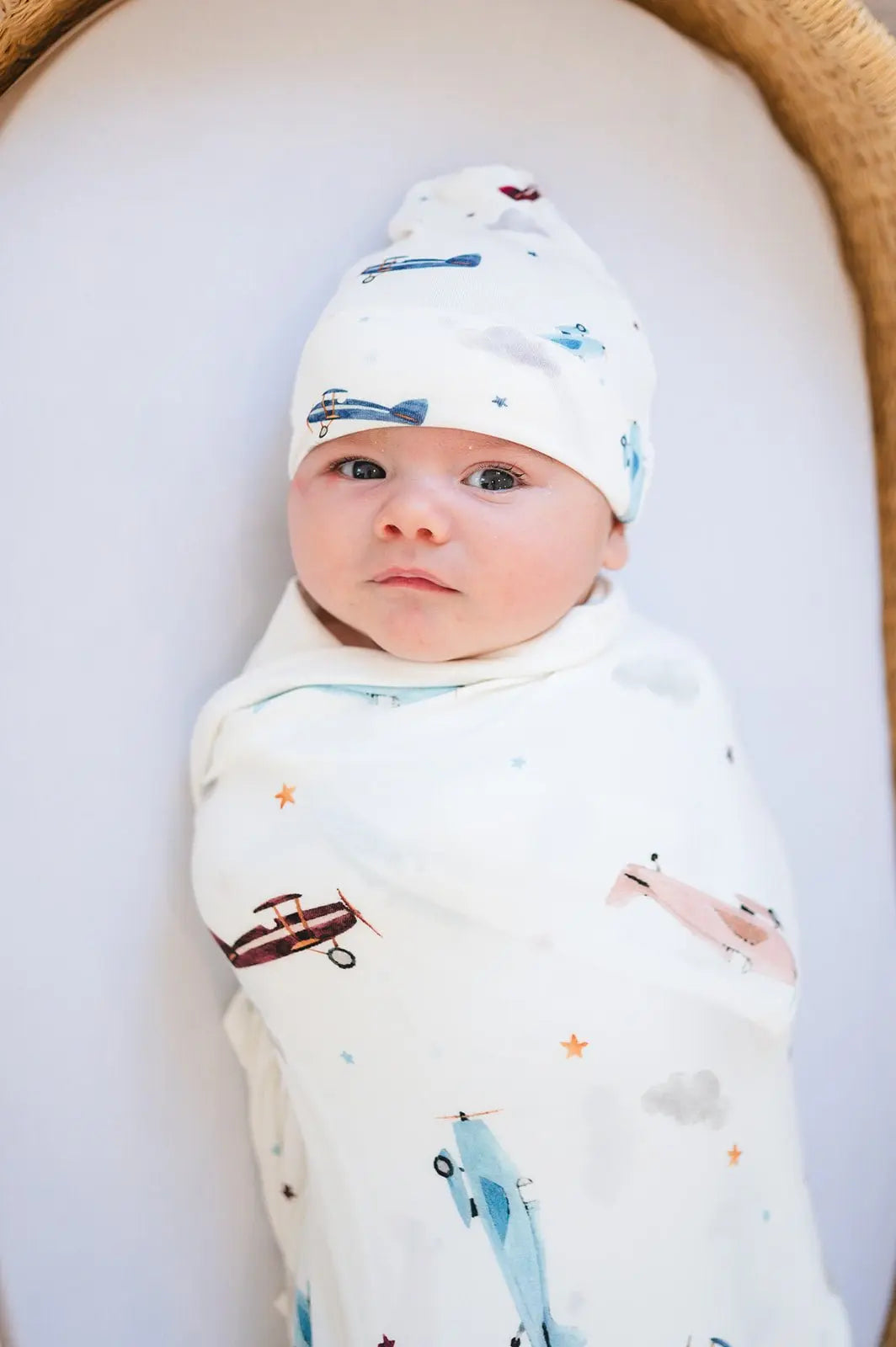 Bamboo Stretch Swaddle - Vintage Airplane Harp Angel Boutique