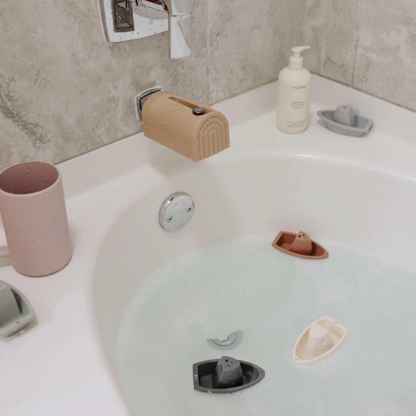 Bath Spout Cover with Playful Rainbow Arches for Child Safety and Fun Mushie Everetts Place: Online Boutique