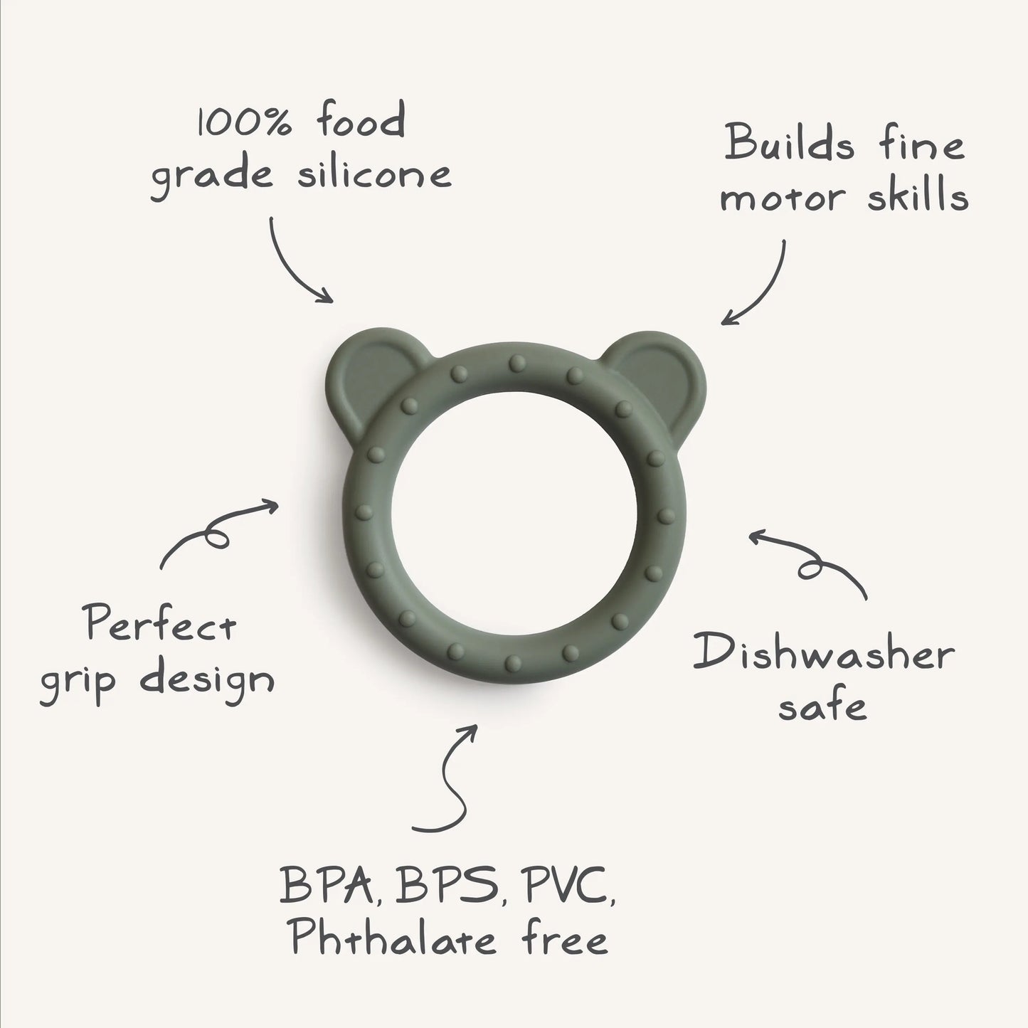 Bear Teether for Babies 100 Percent Non-Toxic Food-Grade Silicone Easy Grasp Design Stylish Colors Mushie Everetts Place: Online Boutique