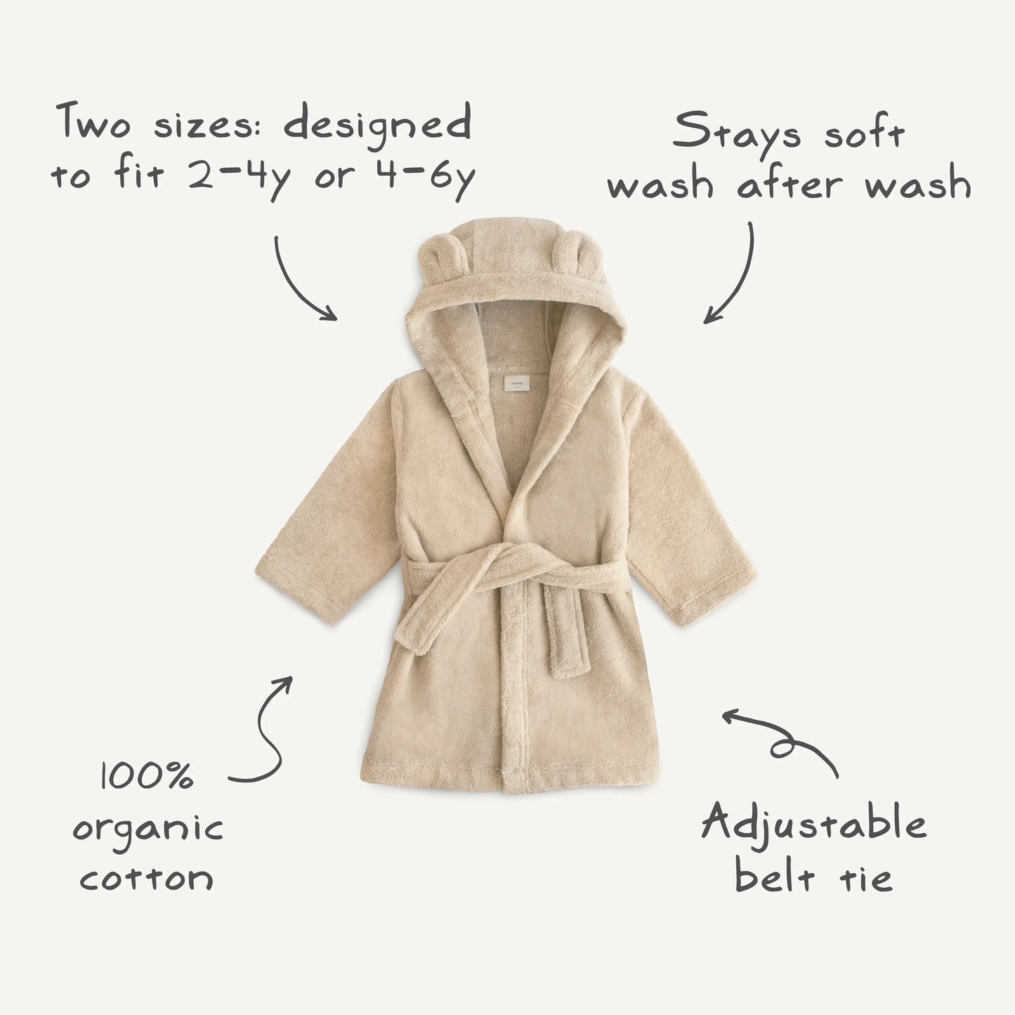 Organic Cotton Bear Robe for Kids with Cute Hood and Ears Mushie