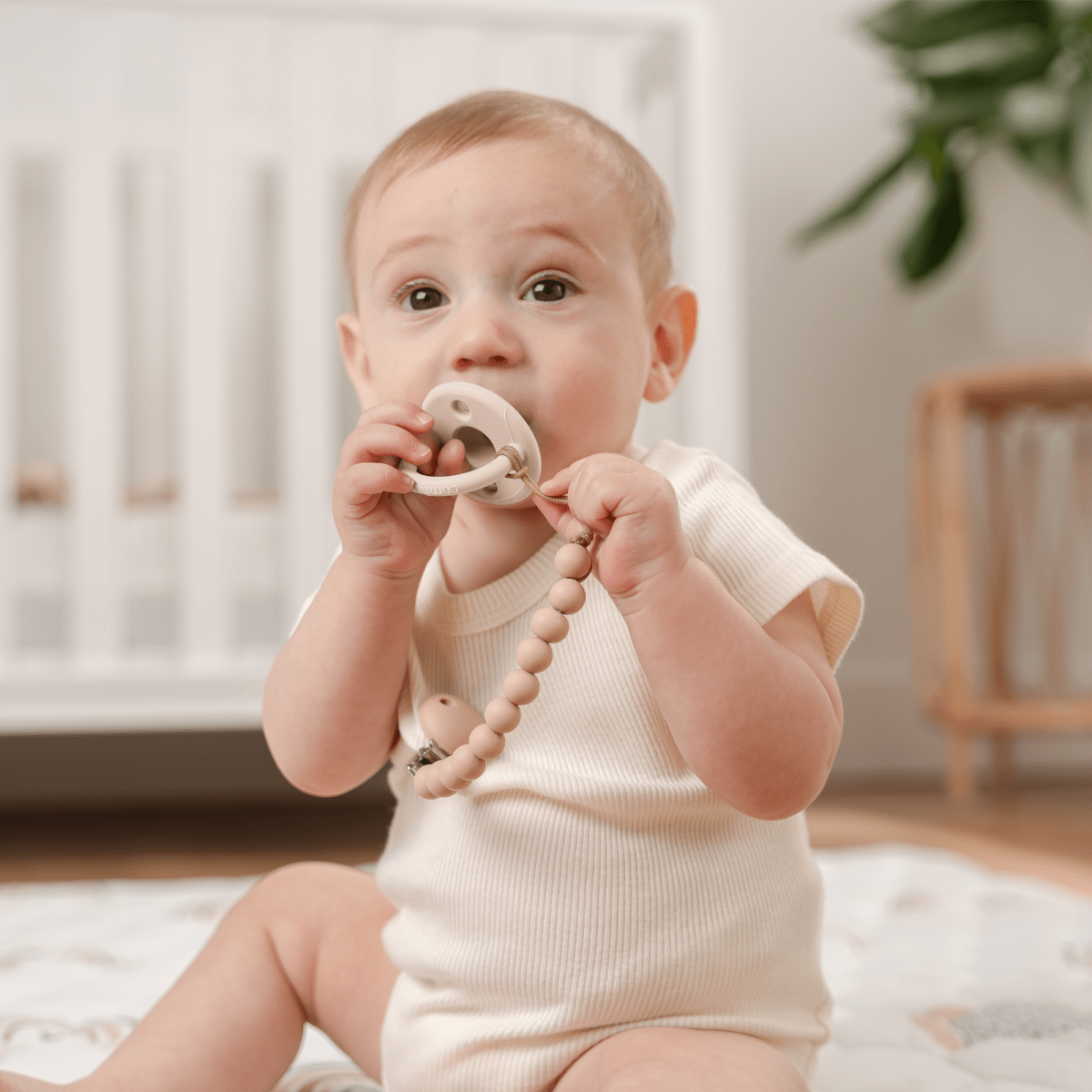 Comfy Cubs Beige And Light Beige Silicone Pacifier Clips 2 Pack - Everetts Place Boutique -