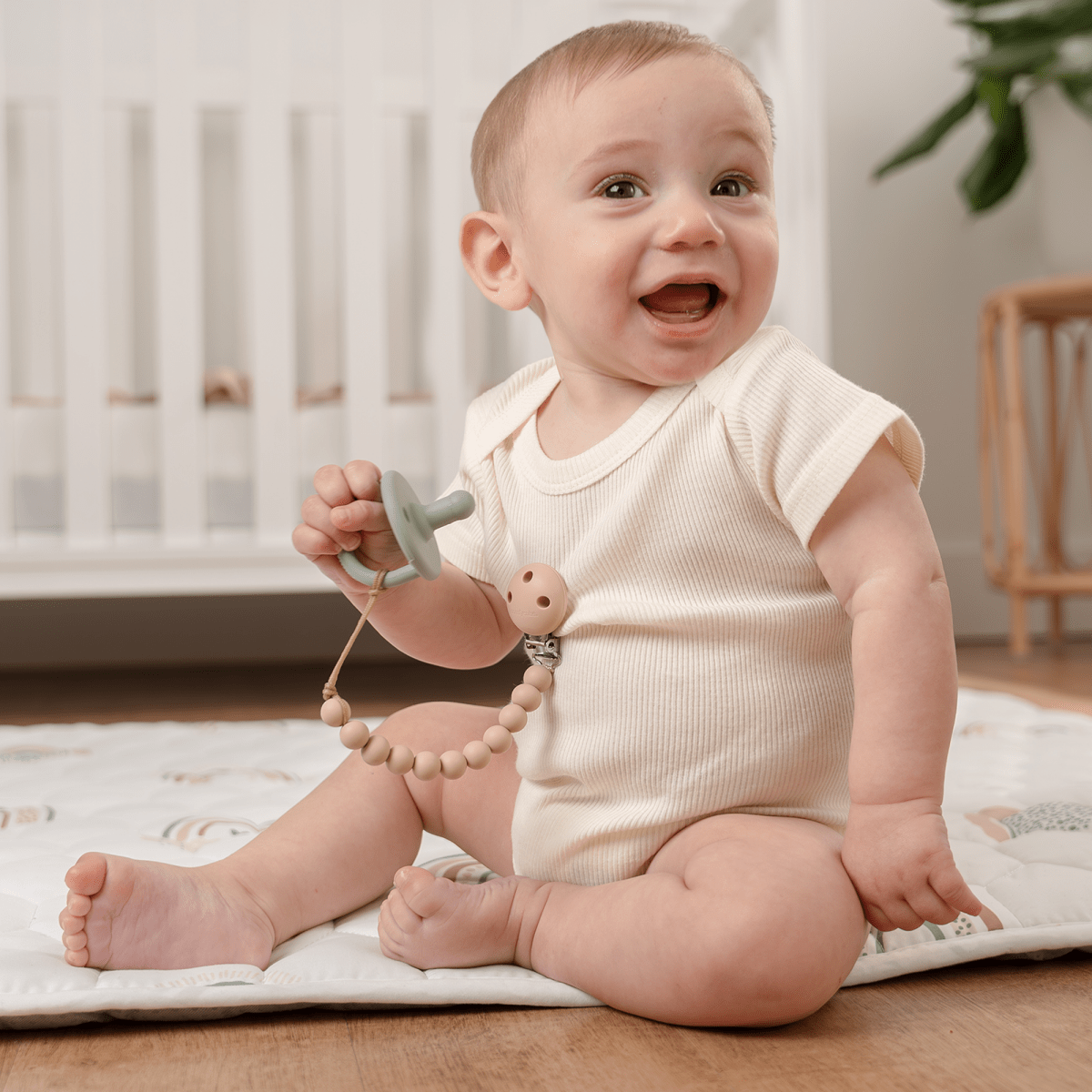 Comfy Cubs Beige Pacifier Clips 2 Pack For Newborns On The Go - Everetts Place Boutique -