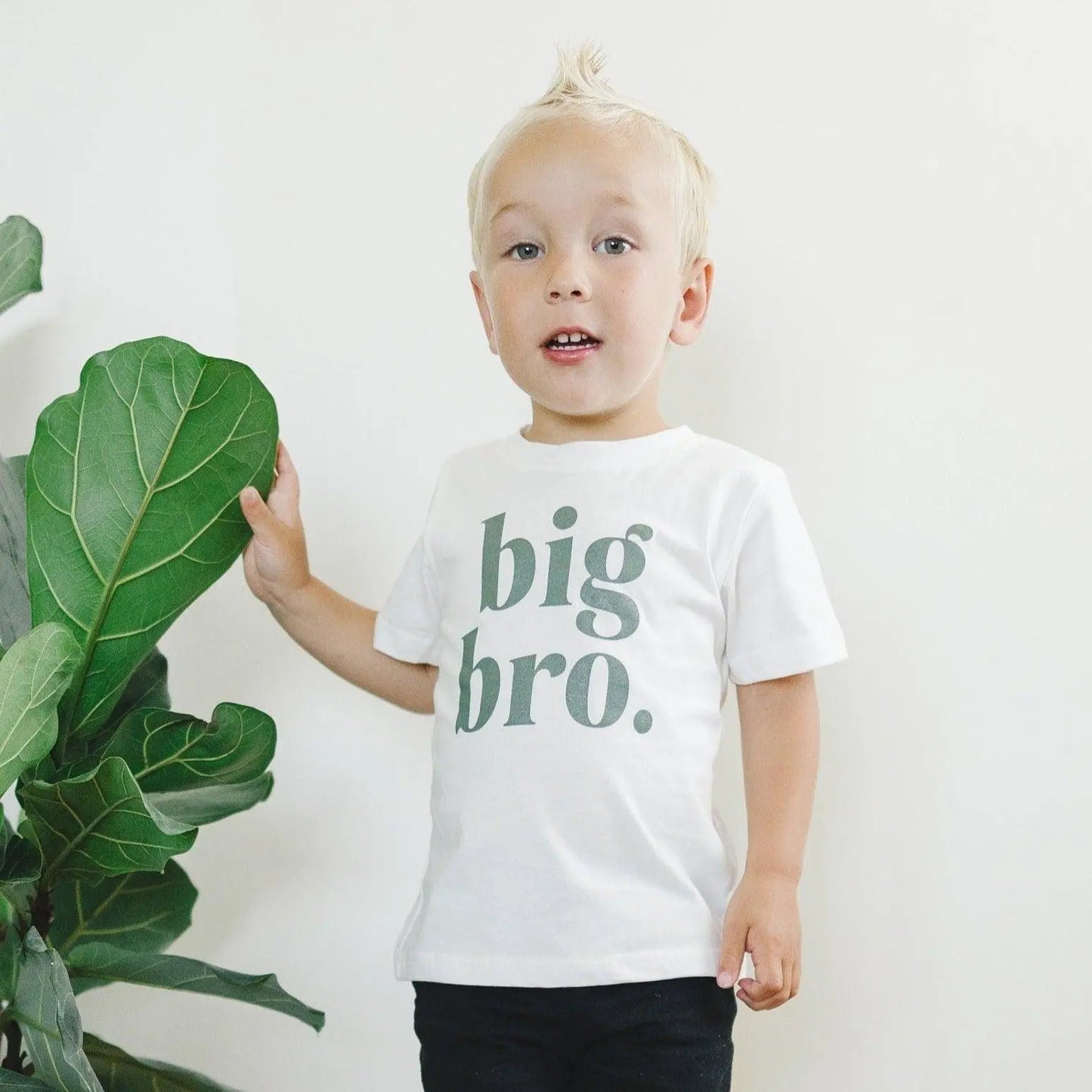 Little Joy Co. Big Bro Graphic Tee White Cotton With Green Ink Design -