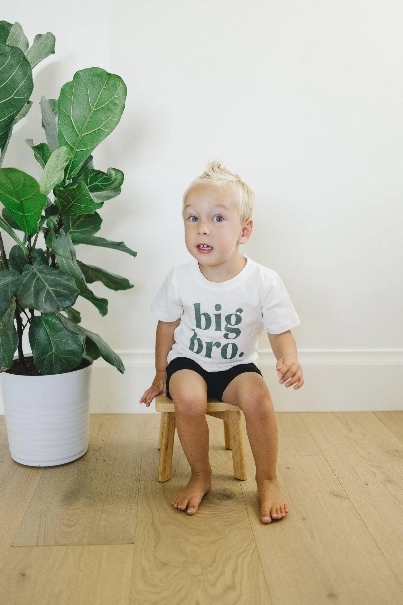 Little Joy Co. Big Bro Graphic Tee White Cotton With Green Ink Design -