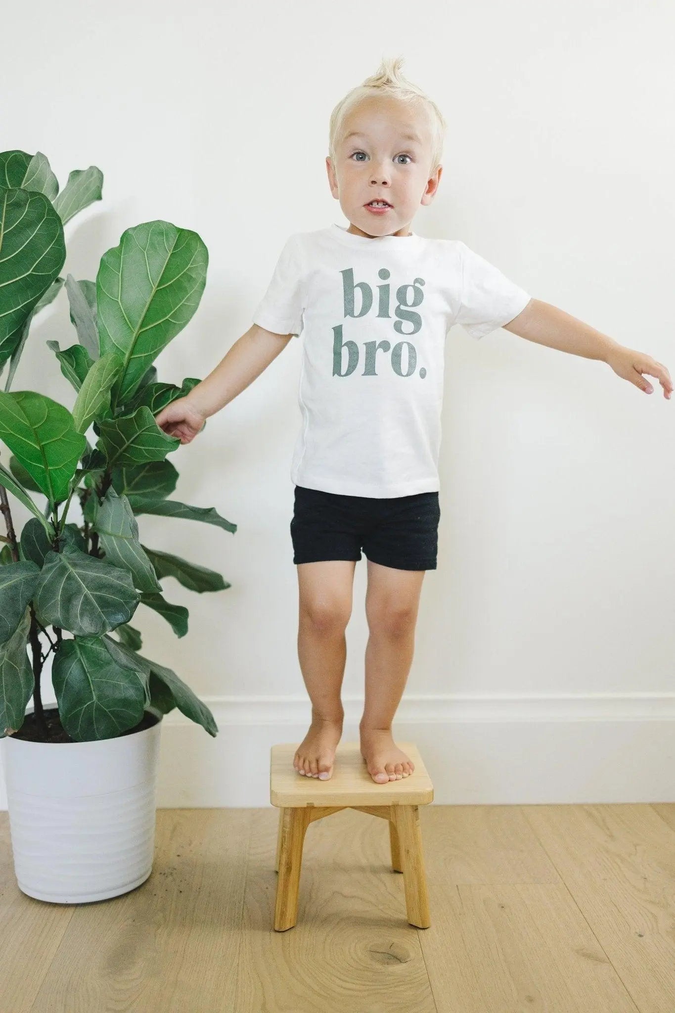 Little Joy Co. Big Bro Graphic Tee White Cotton With Green Ink Design -