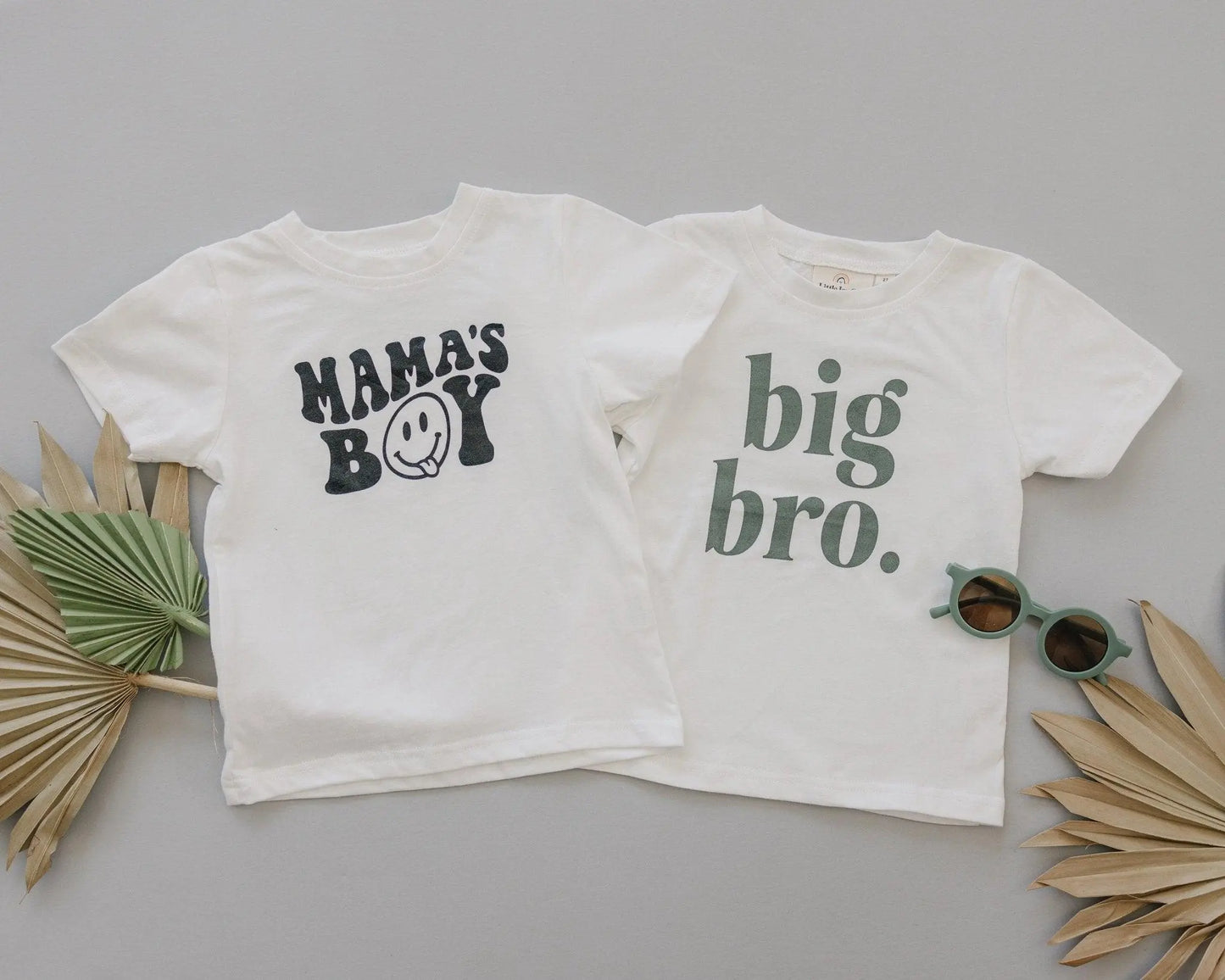 Little Joy Co. Big Bro Graphic Tee White Cotton With Green Ink Design -