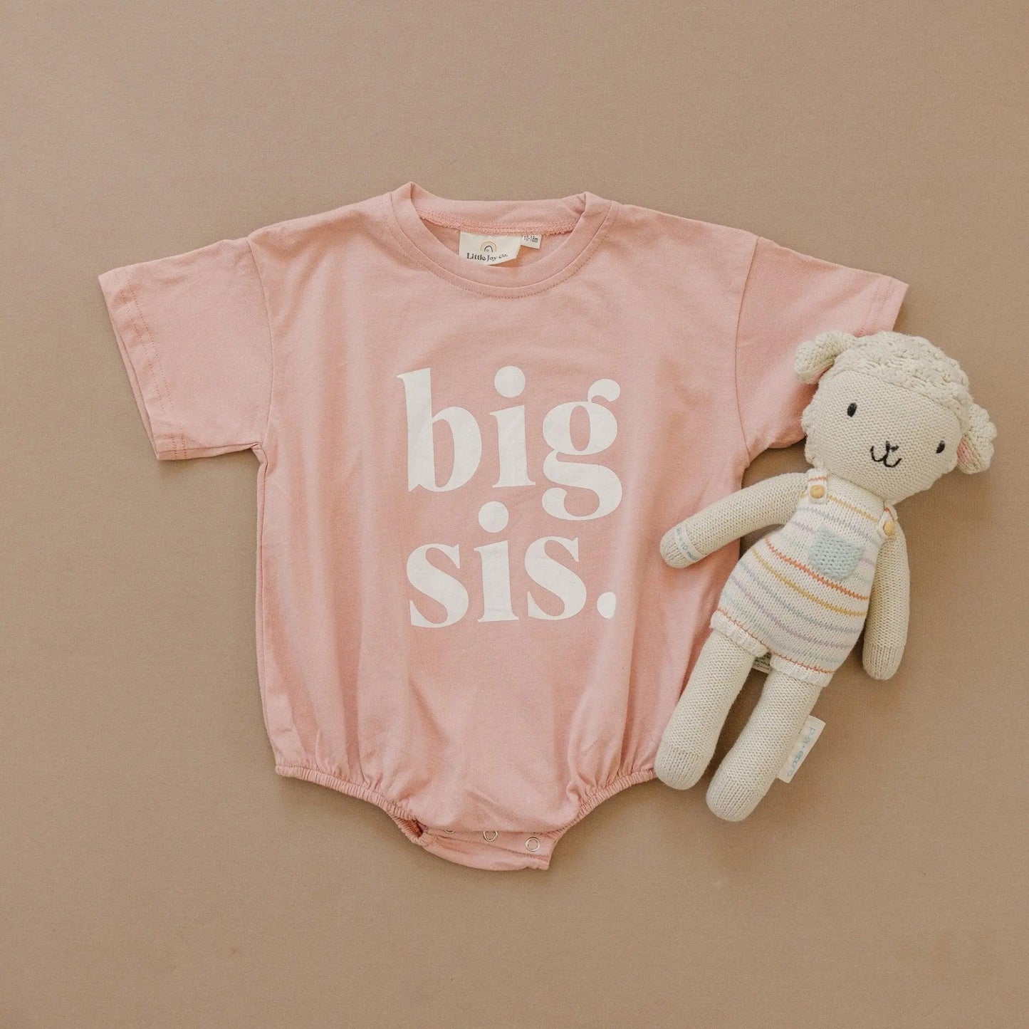 Little Joy Co. Big Sis Bubble Romper Mauve Rolled Sleeves Outfit for Girls - Apparel & Accessories > Clothing > Baby & Toddler Clothing > Baby One-Pieces