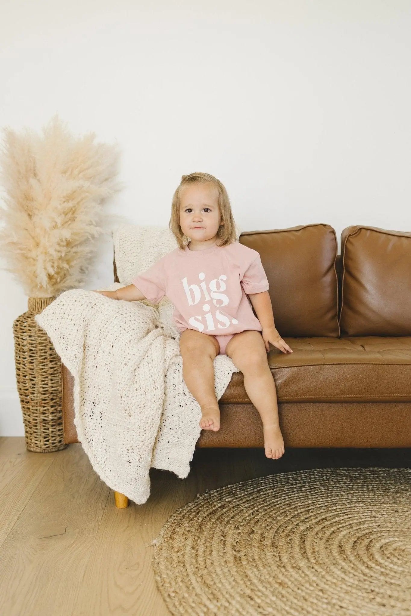 Little Joy Co. Big Sis Bubble Romper Mauve Rolled Sleeves Outfit for Girls - Apparel & Accessories > Clothing > Baby & Toddler Clothing > Baby One-Pieces