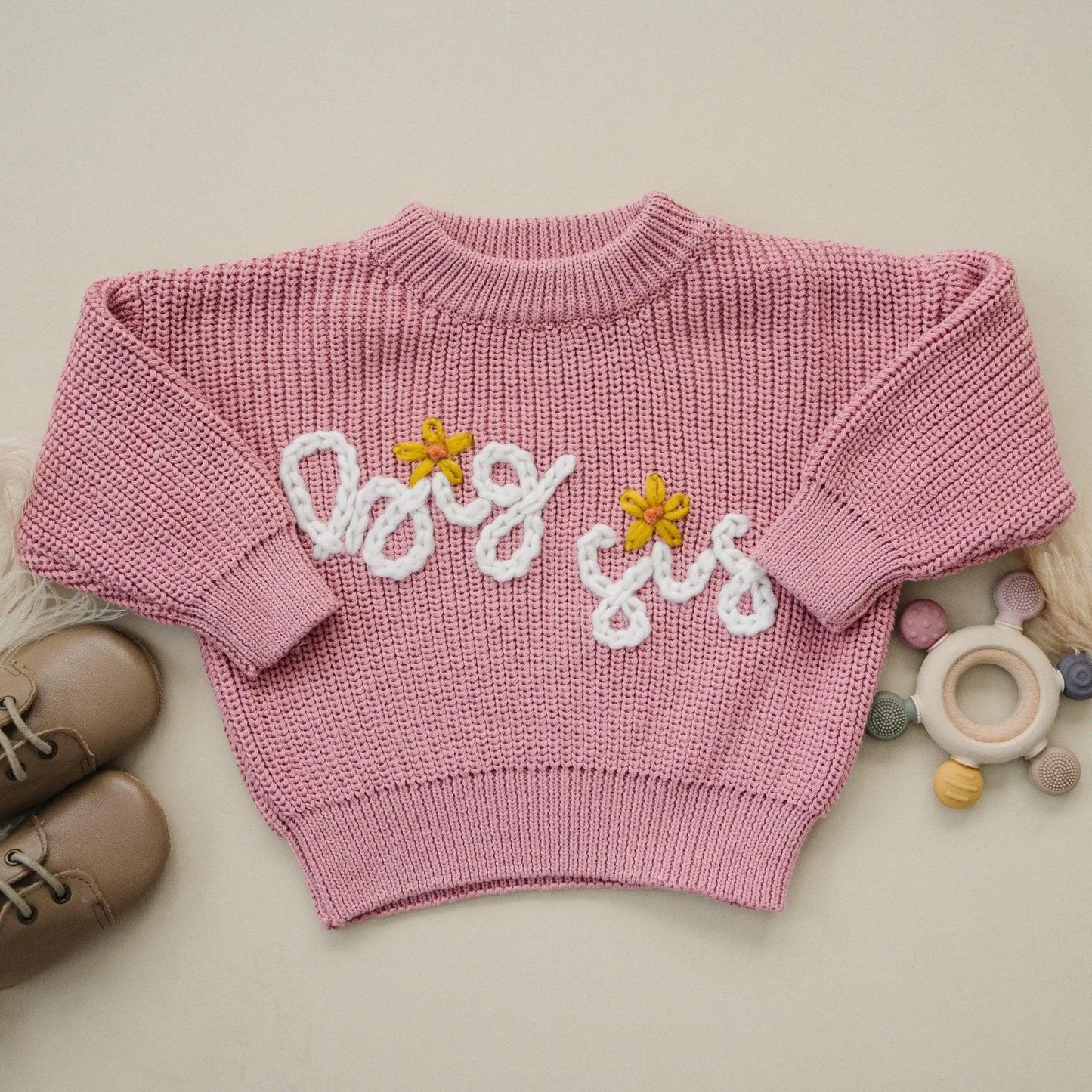Little Joy Co. Big Sis Hand Embroidered Sweater for Girls 0 to 3 Months -
