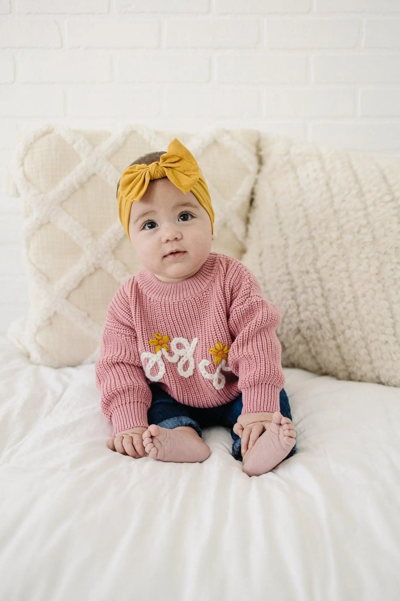 Little Joy Co. Big Sis Hand Embroidered Sweater for Girls 0 to 3 Months -