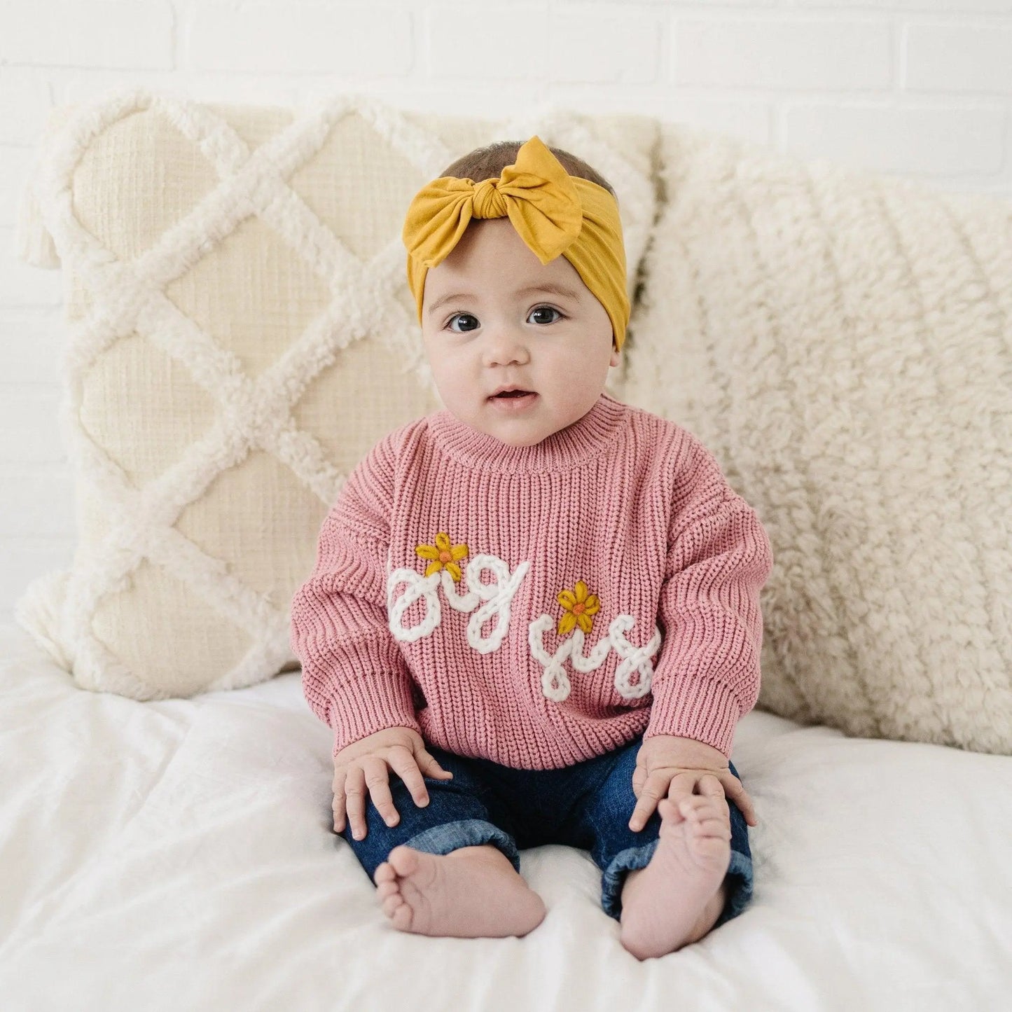 Little Joy Co. Big Sis Hand Embroidered Sweater for Girls 0 to 3 Months -