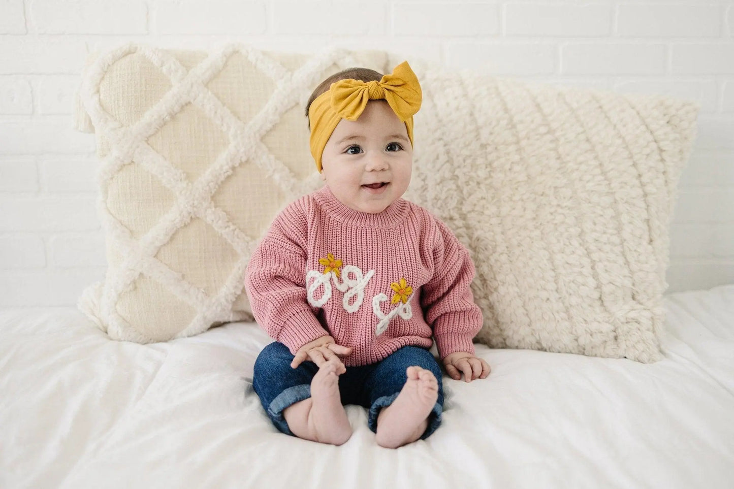 Little Joy Co. Big Sis Hand Embroidered Sweater for Girls 0 to 3 Months -