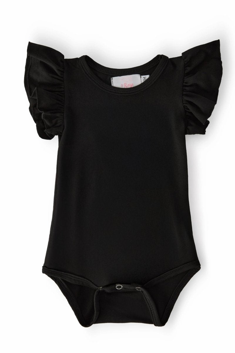 Mila & Rose ® Black Short Sleeve Flutter Bodysuit for Baby Mila Everyday - Everetts Place Boutique -