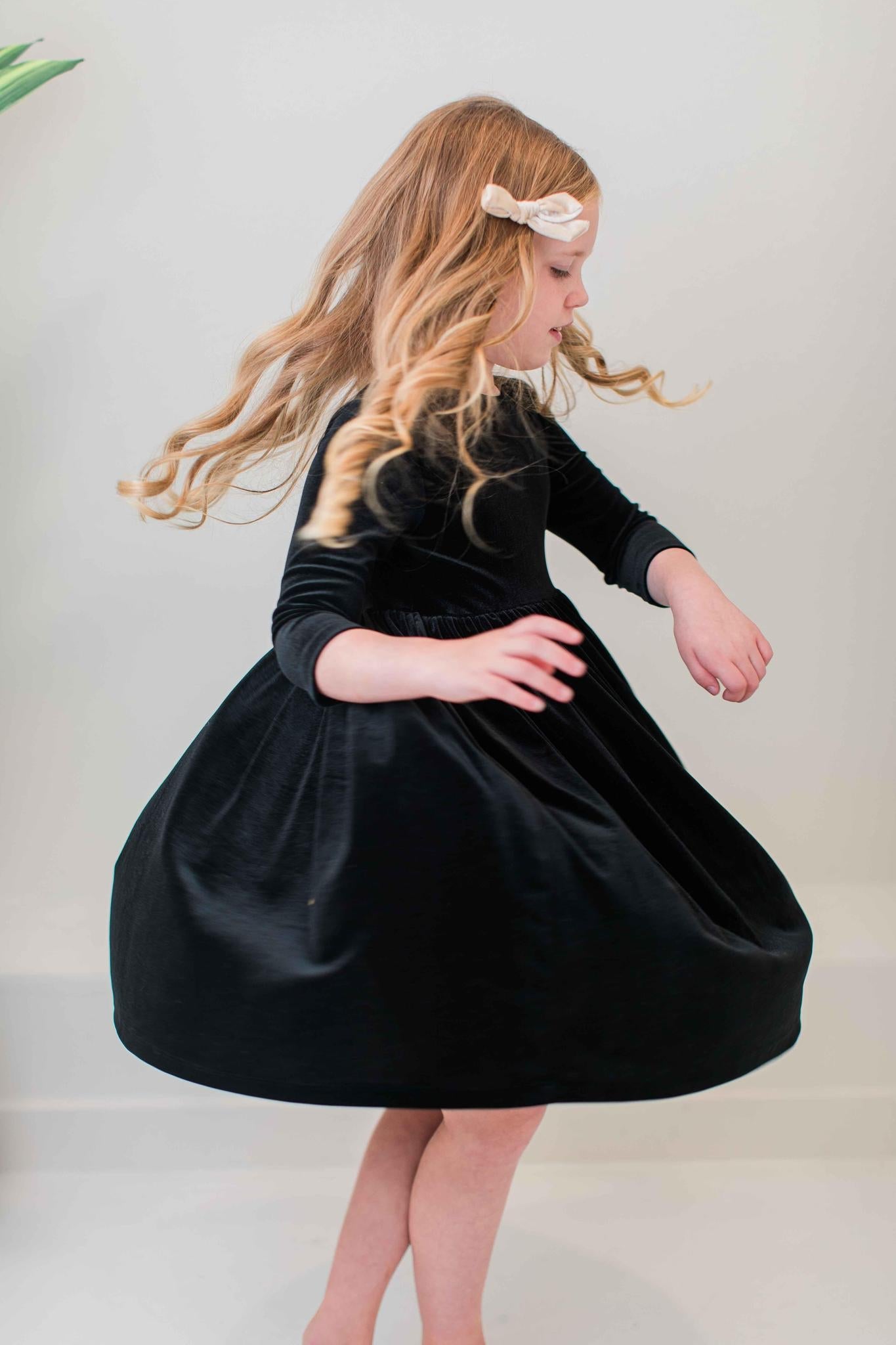 Mila & Rose ® Black Velvet Twirl Dress For Girls With Full Skirt - Apparel & Accessories > Clothing > Dresses Velvet Twirl Dress