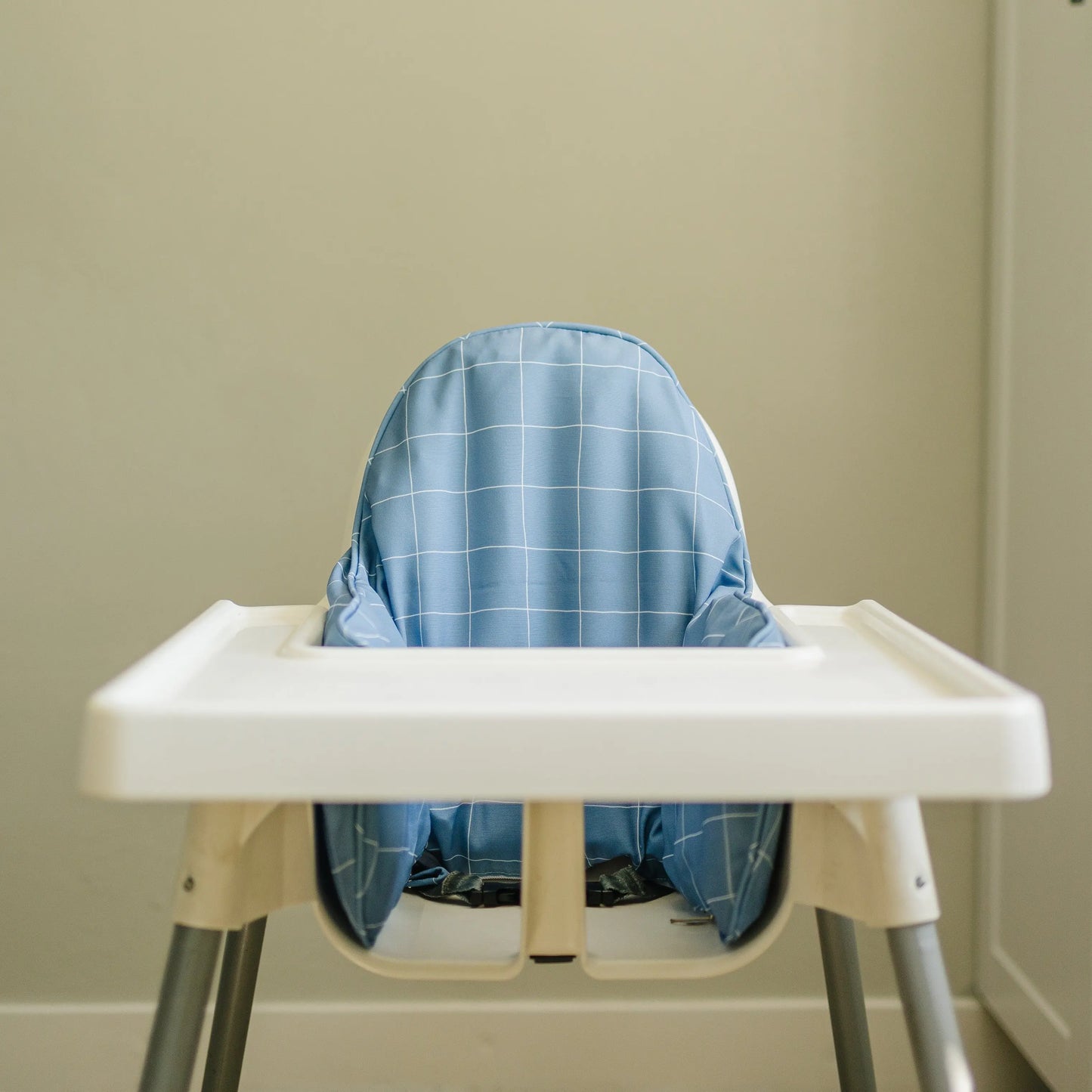 Little Joy Co. Blue Grid Cushion Cover For IKEA Antilop Highchair Wipeable - Furniture > Baby & Toddler Furniture > High Chair & Booster Seat Accessories