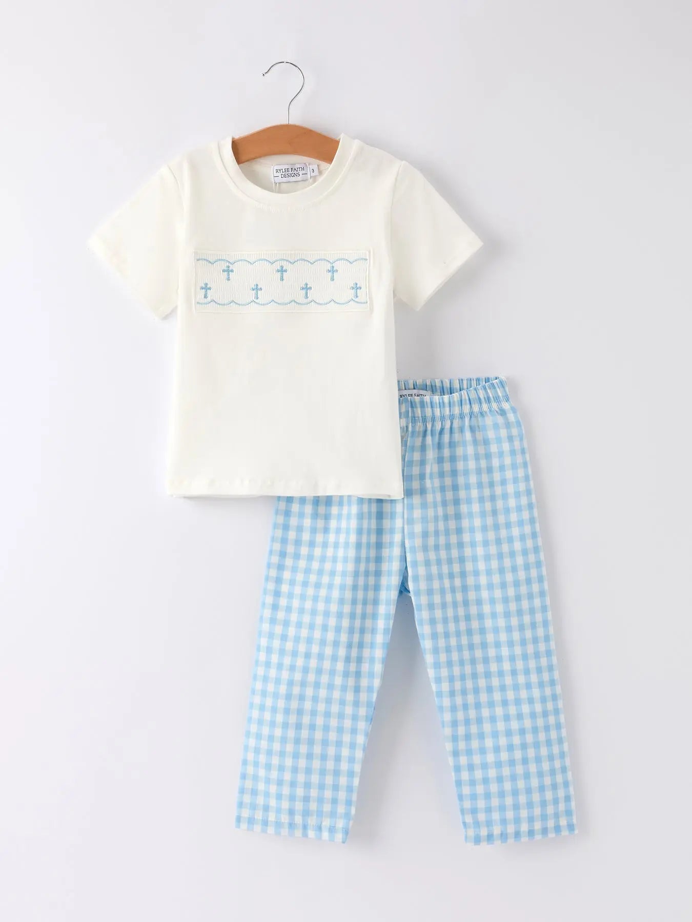 Blue Smocked Church Christ Bishop Christening Toddler Boys Set Rylee Faith Designs Everetts Place: Online Boutique
