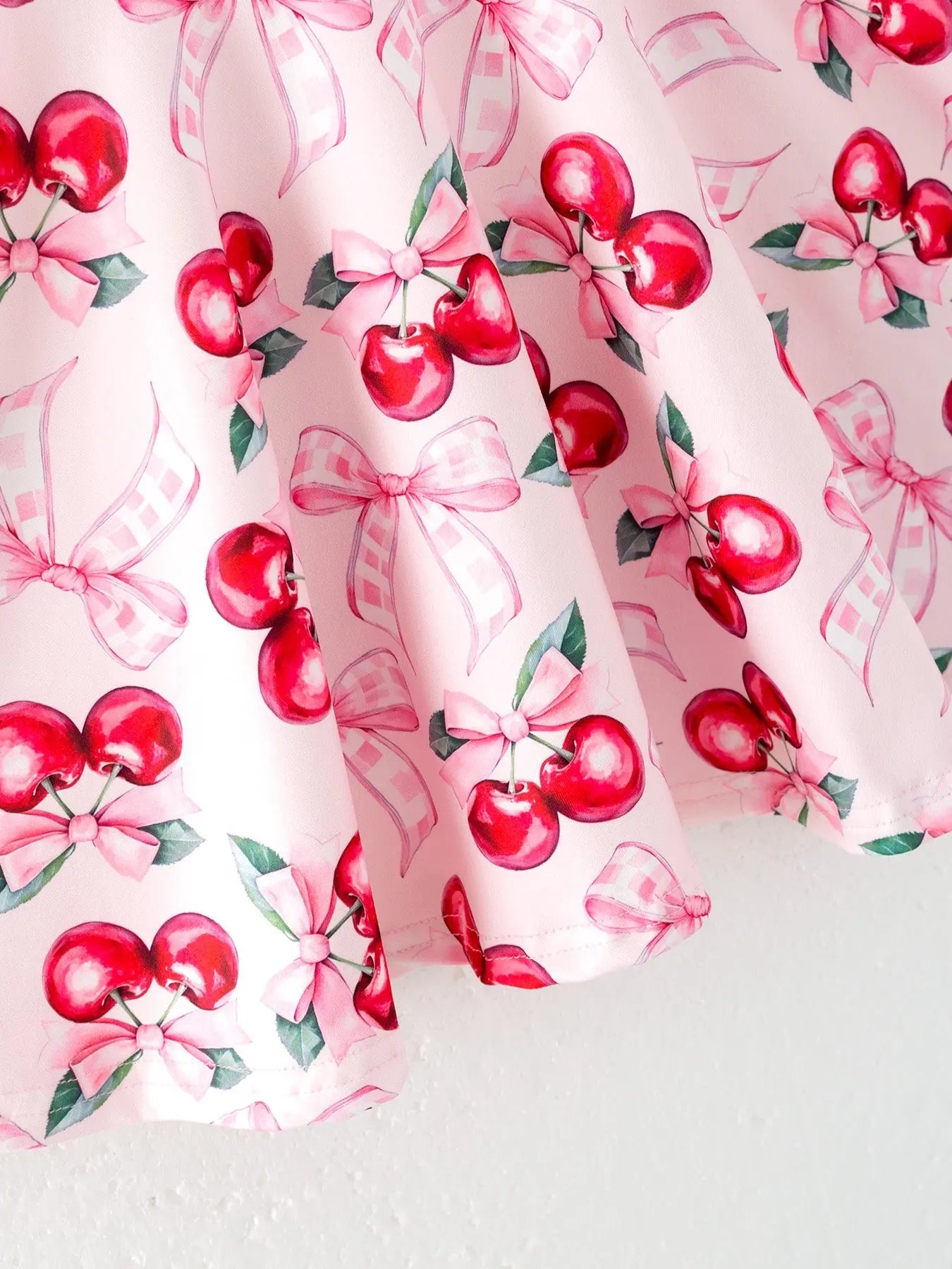 Bow Cherry Cute Girls Dress with Comfortable Fit and Adorable Print Rylee Faith Designs Everetts Place: Online Boutique