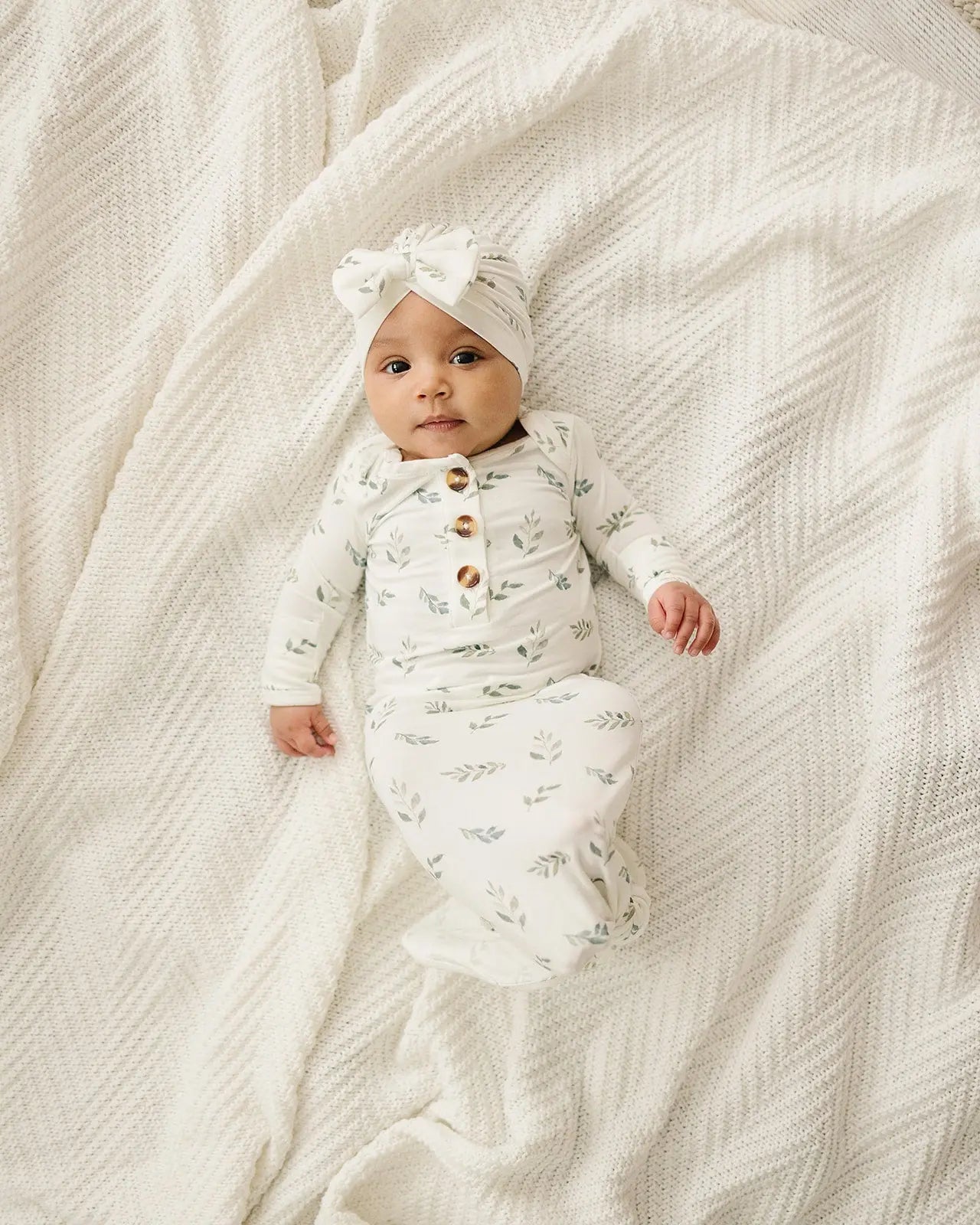 Harp Angel Boutique Bow Turban Hat Green Leaves with Bow for Newborn Girls - Apparel & Accessories > Clothing Accessories > Baby & Toddler Clothing Accessories > Baby & Toddler Hats Hat