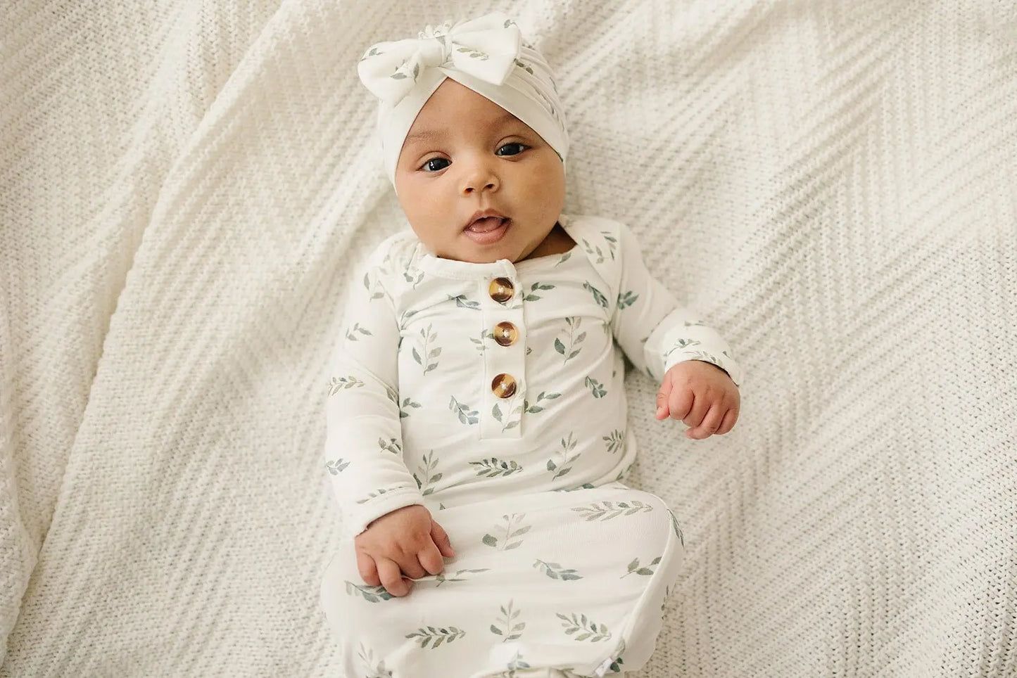 Bow Turban Hat - Green Leaves Harp Angel Boutique