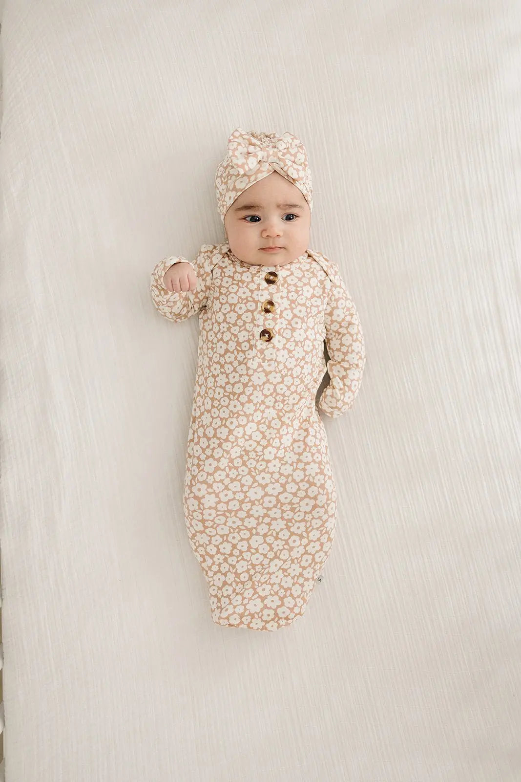 Bow Turban Hat - Mocha Ditsy Floral Harp Angel Boutique