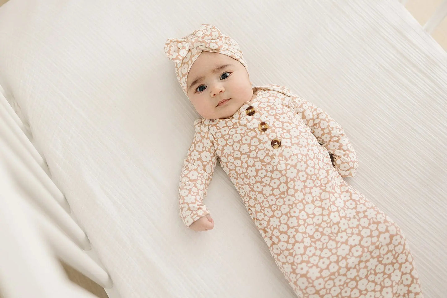 Bow Turban Hat - Mocha Ditsy Floral Harp Angel Boutique