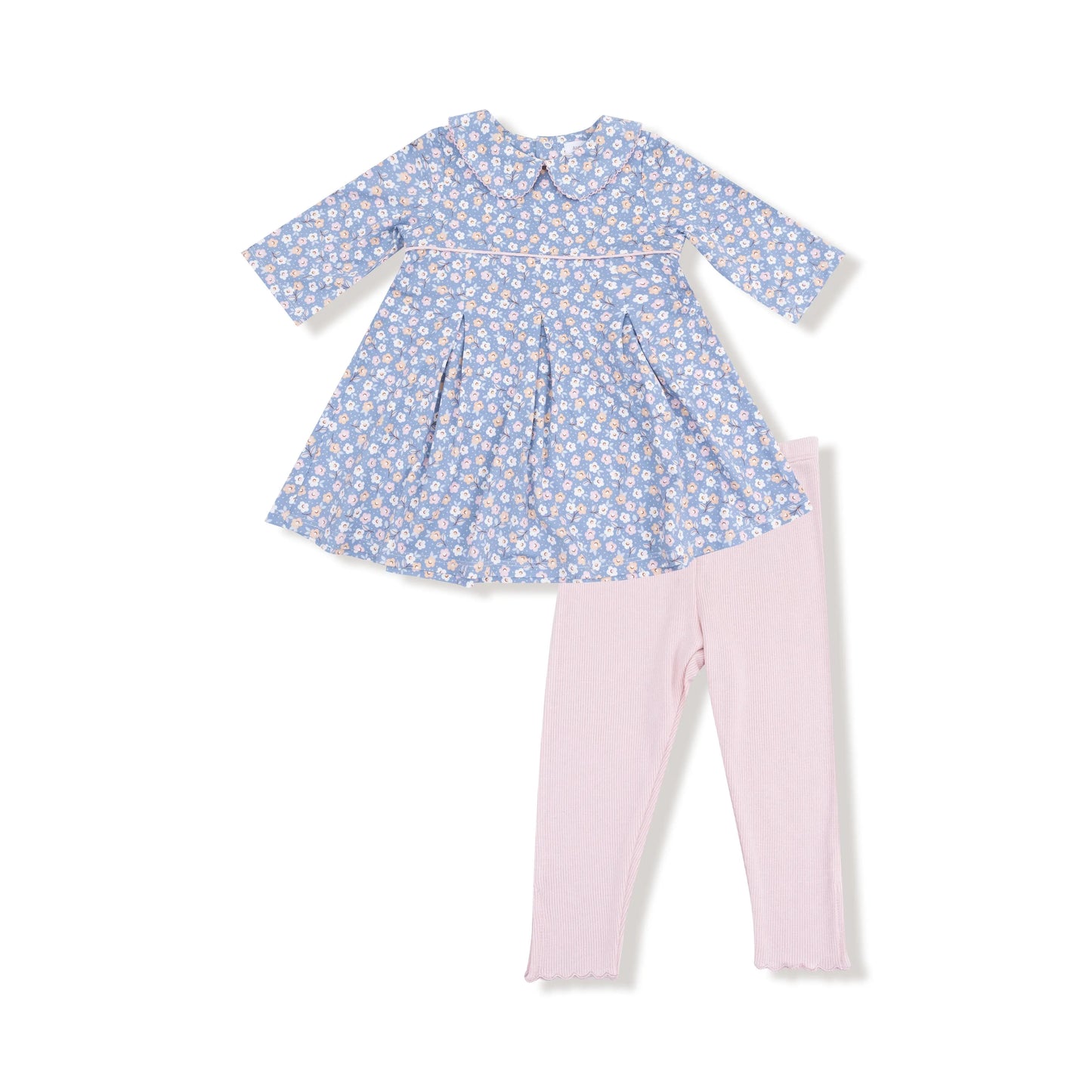 Box Pleat Dress and Ribbed Leggings Set for Little Girls Angel Dear Everetts Place: Online Boutique