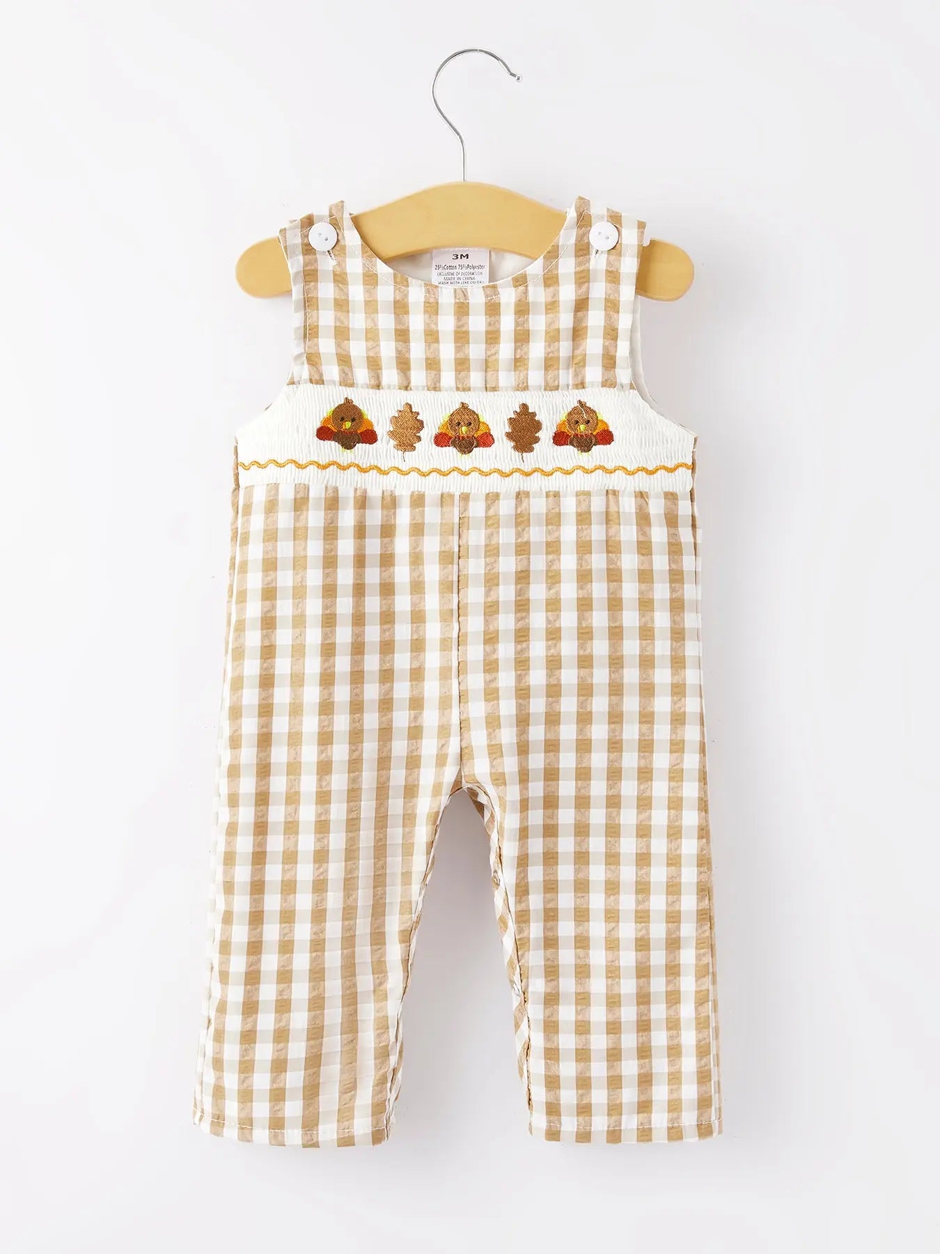 Boys Thanksgiving Smocking Embroidered Brown Plaid Romper Rylee Faith Designs Everetts Place: Online Boutique