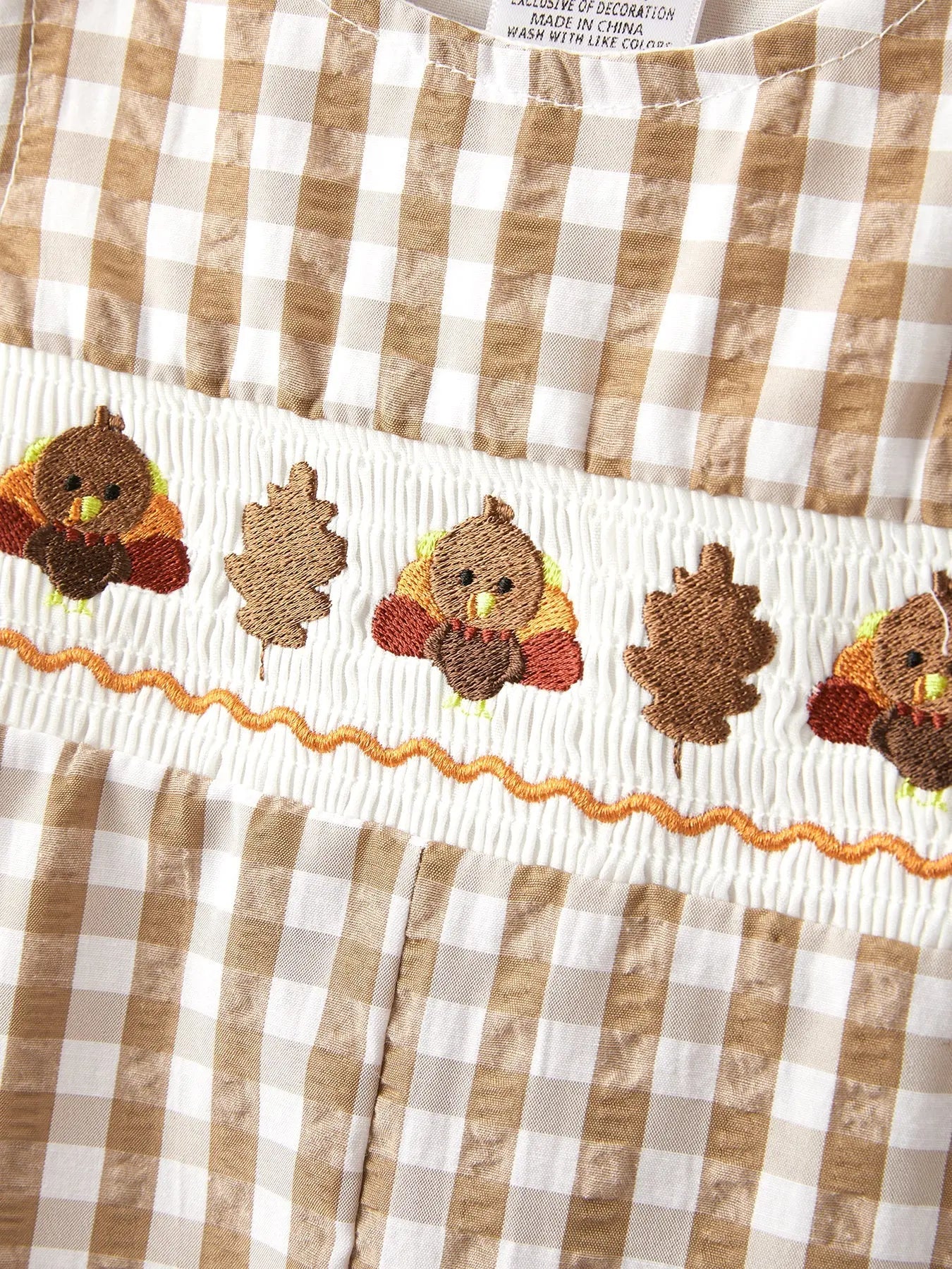 Boys Thanksgiving Smocking Embroidered Brown Plaid Romper Rylee Faith Designs Everetts Place: Online Boutique
