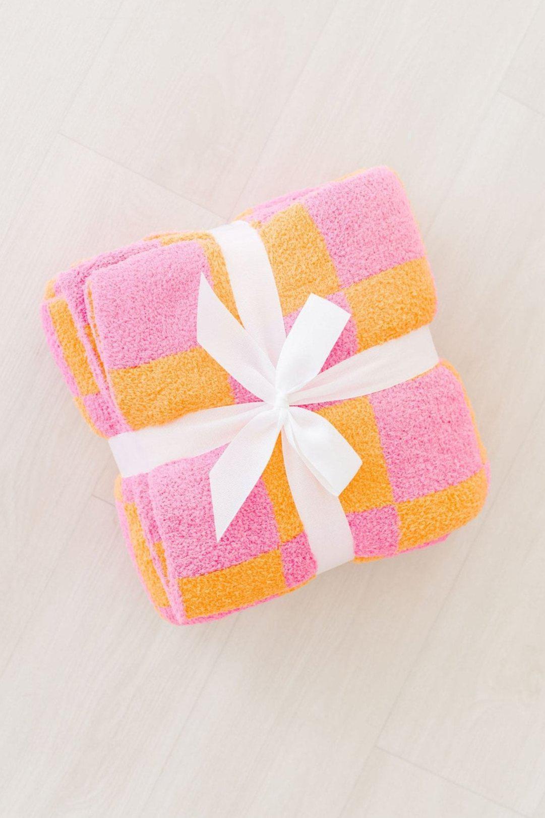Mila & Rose ® Bright Pink Orange Checker Cozy Blanket 60x50 Throw - Home & Garden > Linens & Bedding > Bedding > Blankets Cozy Blanket