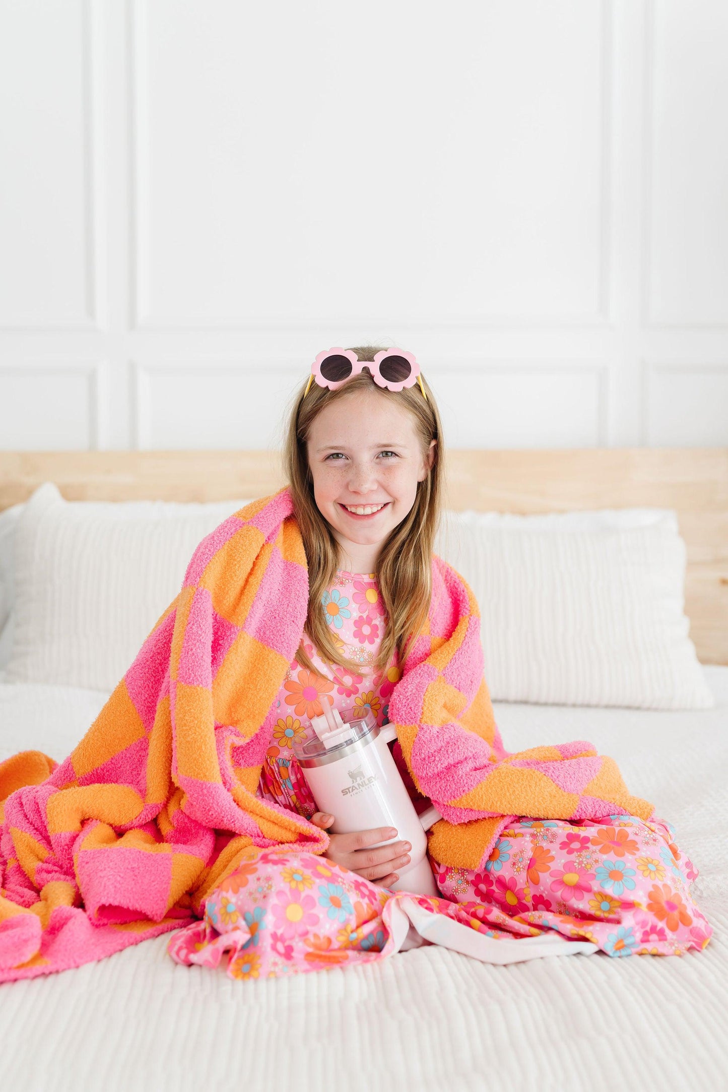 Mila & Rose ® Bright Pink Orange Checker Cozy Blanket 60x50 Throw - Home & Garden > Linens & Bedding > Bedding > Blankets Cozy Blanket