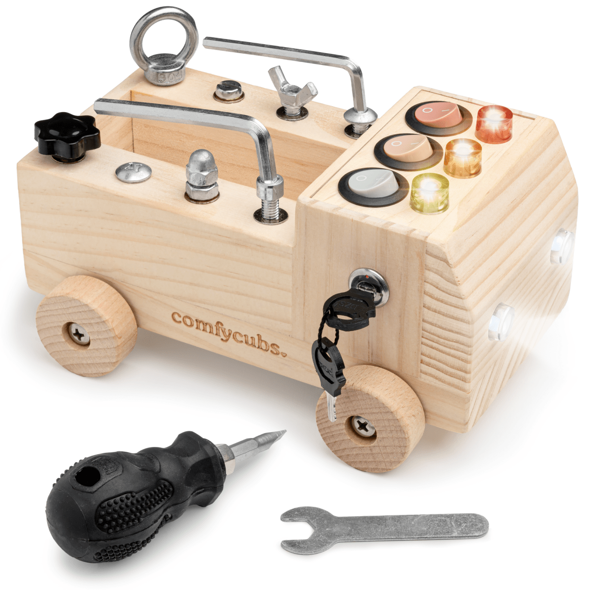 Comfy Cubs Busy Board Toy Truck Set Natural Wood For 3 Plus Ages - Everetts Place Boutique -