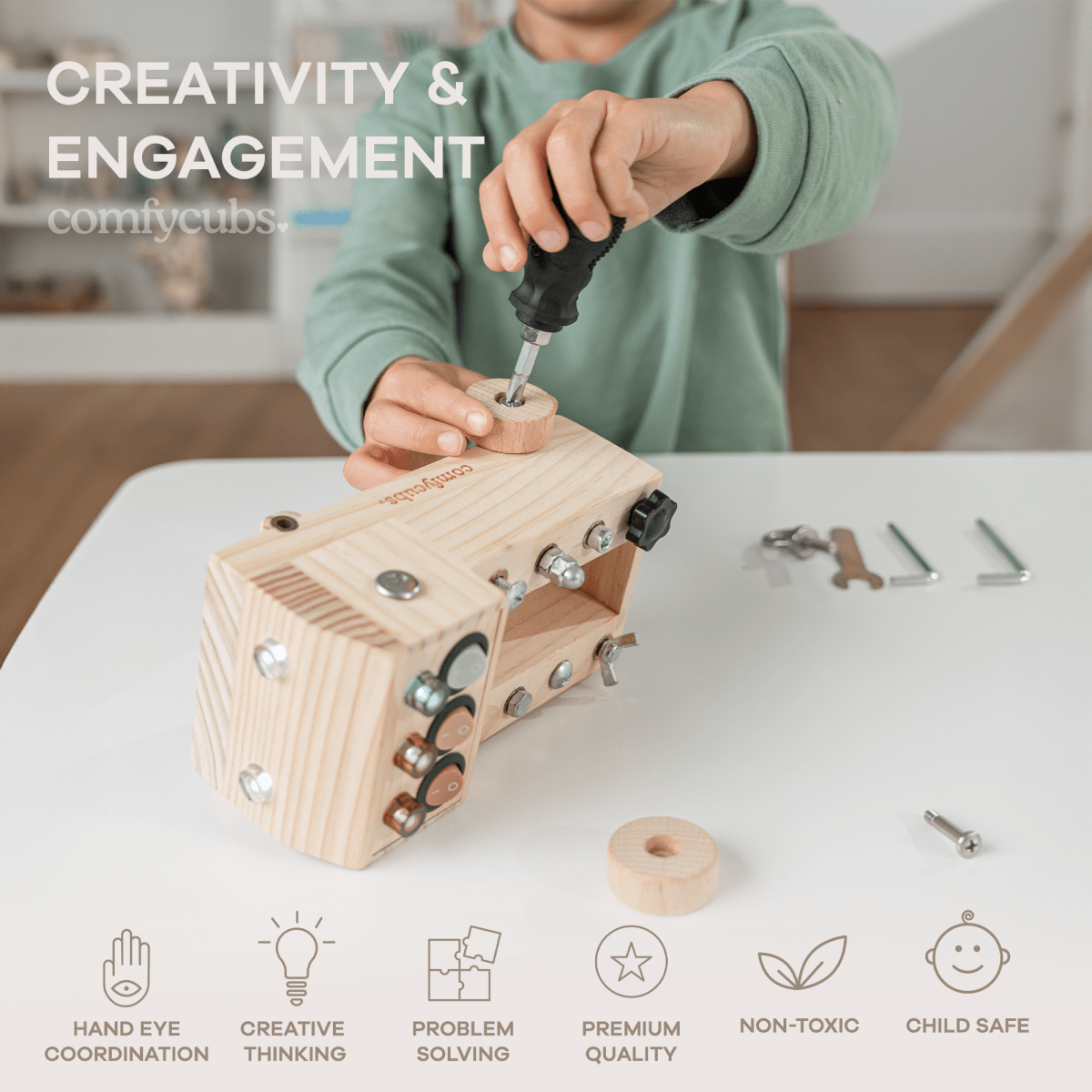 Comfy Cubs Busy Board Toy Truck Set Natural Wood For 3 Plus Ages - Everetts Place Boutique -