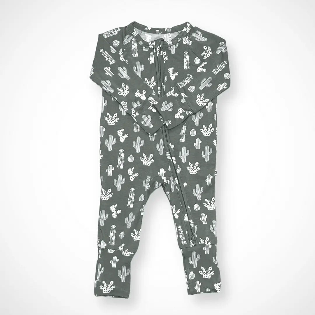 Cactus Print Bamboo Baby Pajama with Two Way Zipper and Fold Over Hands and Feet Kolorful Everetts Place: Online Boutique 38.00