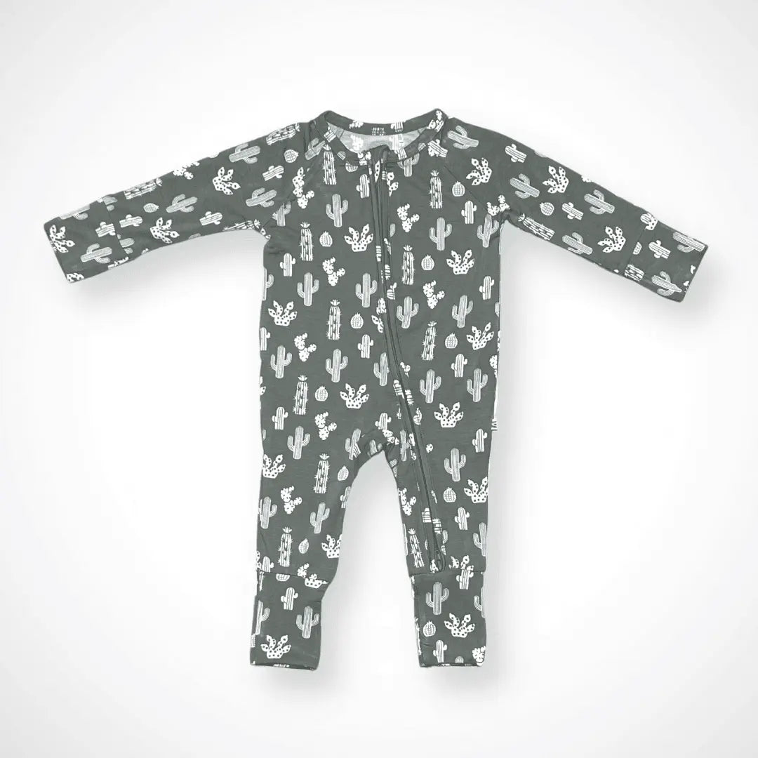 Cactus Print Bamboo Baby Pajama with Two Way Zipper and Fold Over Hands and Feet Kolorful Everetts Place: Online Boutique 38.00