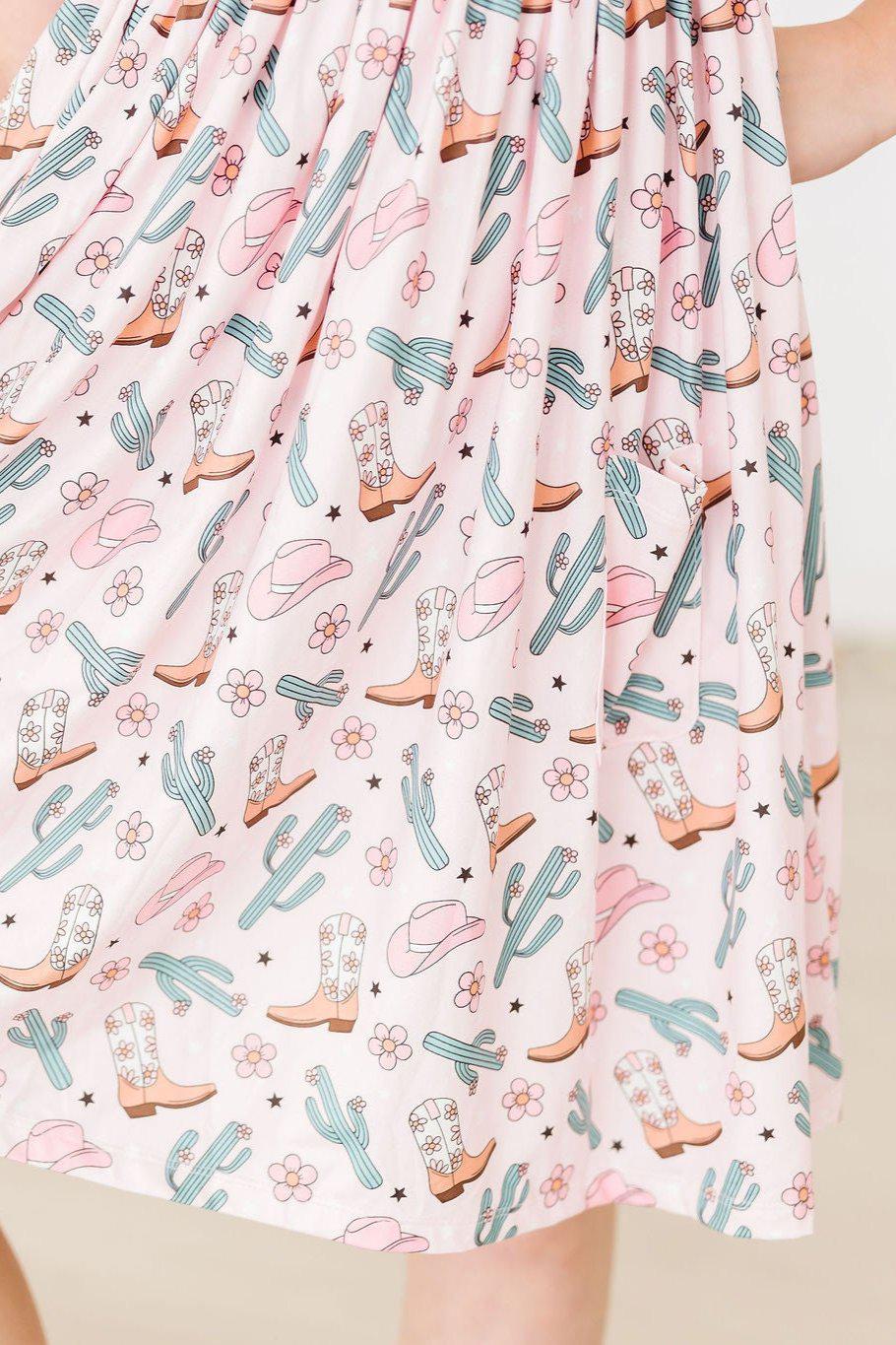 Mila & Rose ® Cactus Cowgirl Short Sleeve Pocket Twirl Dress For Girls - Apparel & Accessories > Clothing > Dresses Twirl Pocket Dress S/S