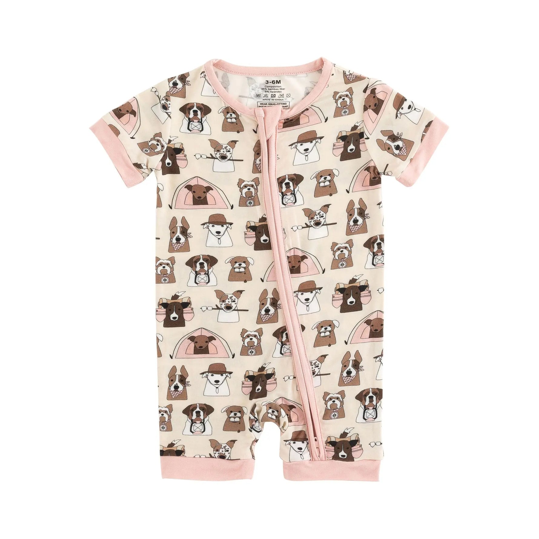 Dreamlet Camp Paws Romper Pink Camping Canine Print For Babies - Apparel & Accessories > Clothing > Baby & Toddler Clothing > Baby & Toddler Sleepwear Romper