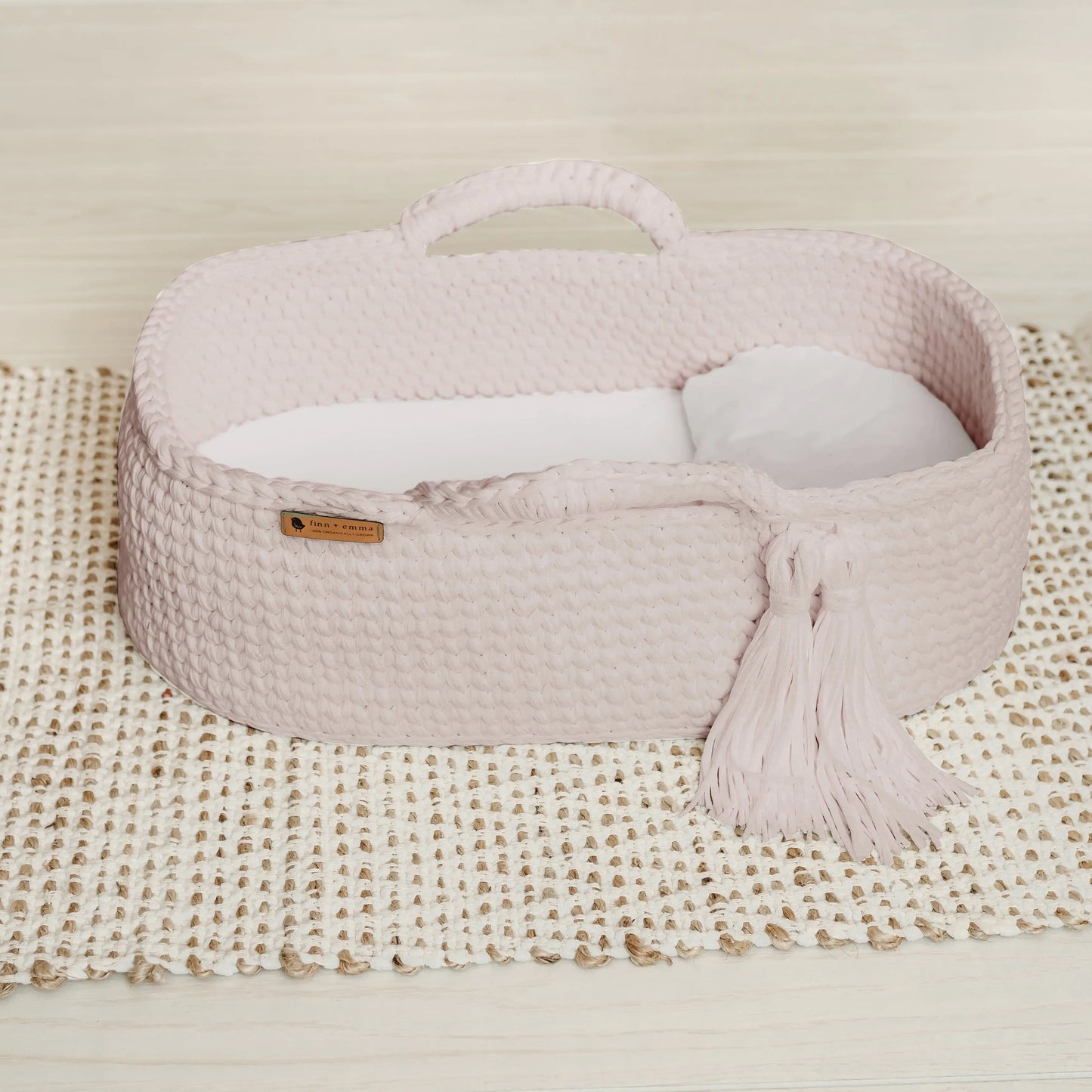 Carry Cot in Mushroom Color Made from Organic Cotton with Removable Mattress and Pillow Finn + Emma