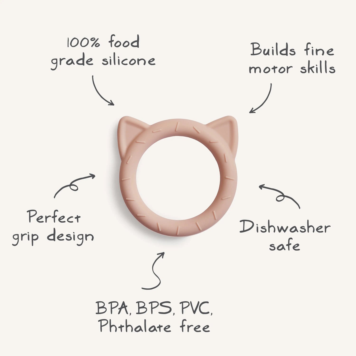 Mushie Cat Teether for Babies Made from Non-Toxic Food Grade Silicone Easy to Grip Safe and Stylish Design - Baby & Toddler > Baby Health > Pacifiers & Teethers teether