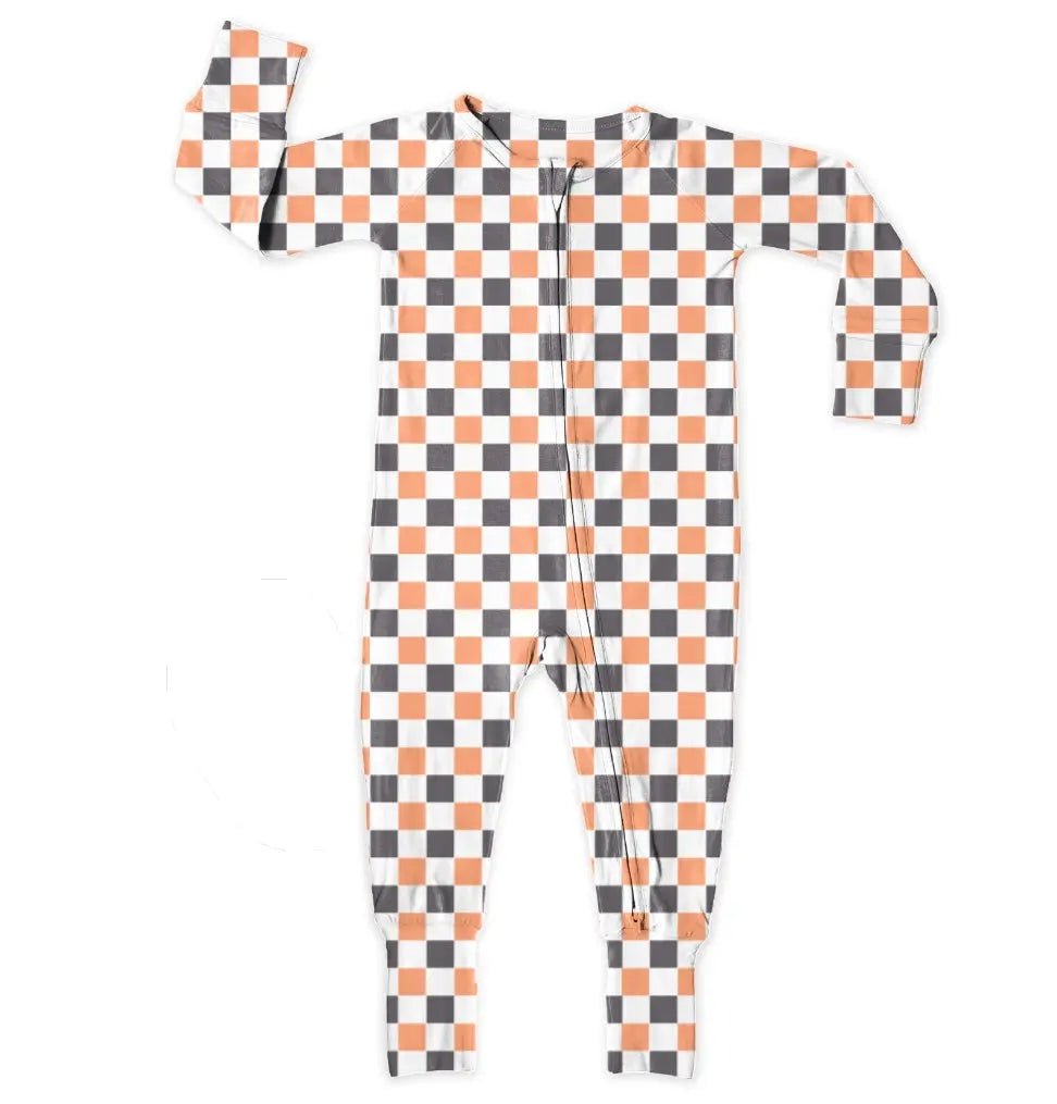 Miller & Co. Checkered Boo Halloween, Bamboo Zipper Footie - Everetts Place Boutique -