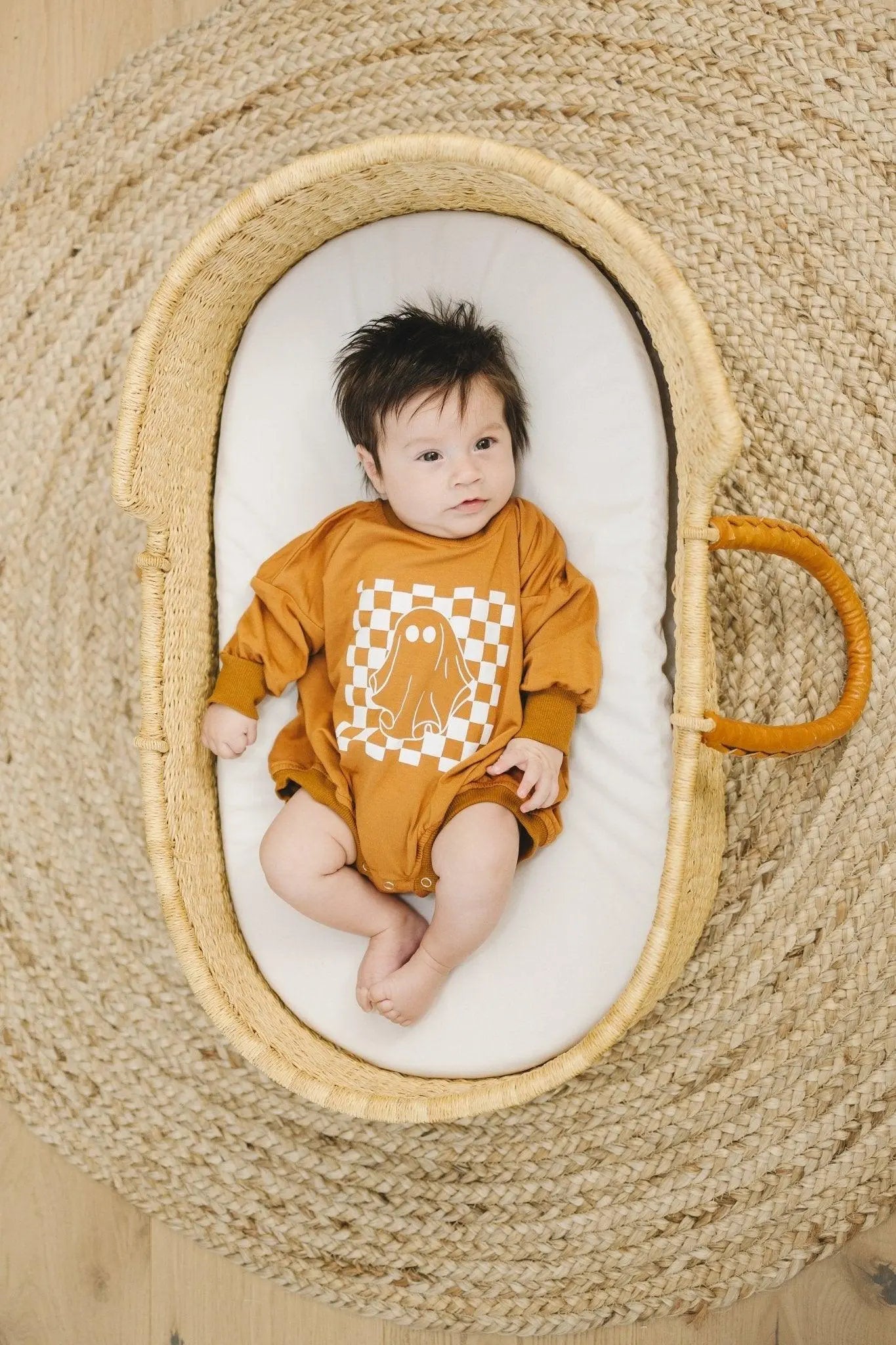 Little Joy Co. Checkered Ghost Bamboo Sweatshirt Romper For Babies - Apparel & Accessories > Clothing > Baby & Toddler Clothing > Baby One-Pieces