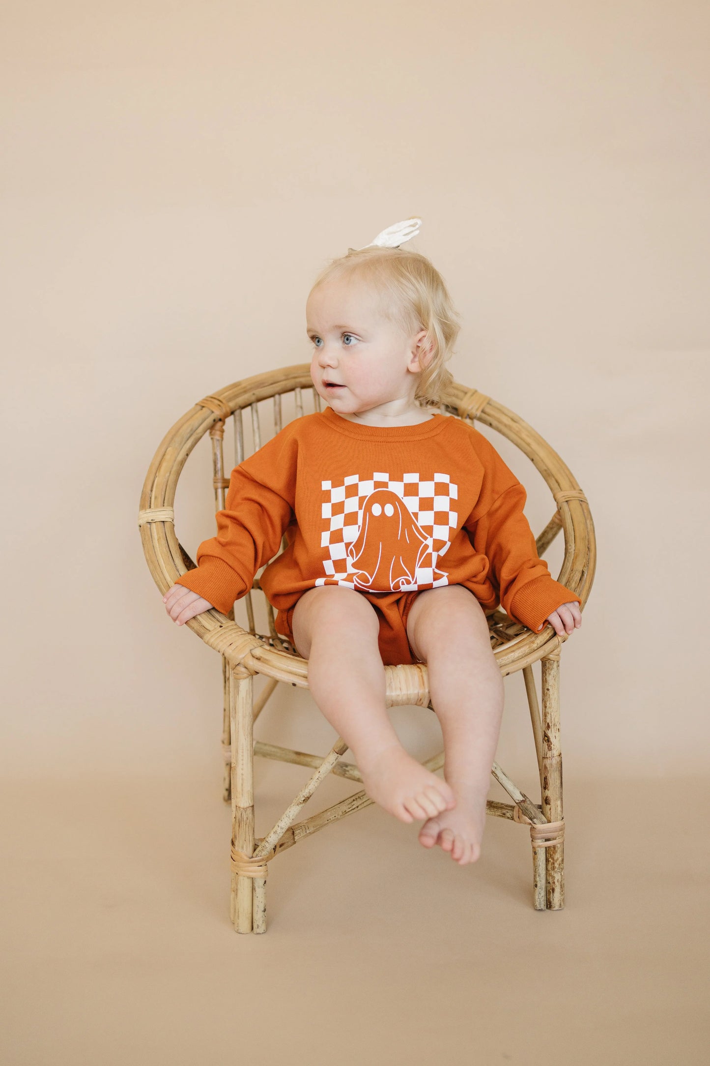 Little Joy Co. Checkered Ghost Sweatshirt Romper Oversized With Snaps - Apparel & Accessories > Clothing > Baby & Toddler Clothing > Baby & Toddler Outfits