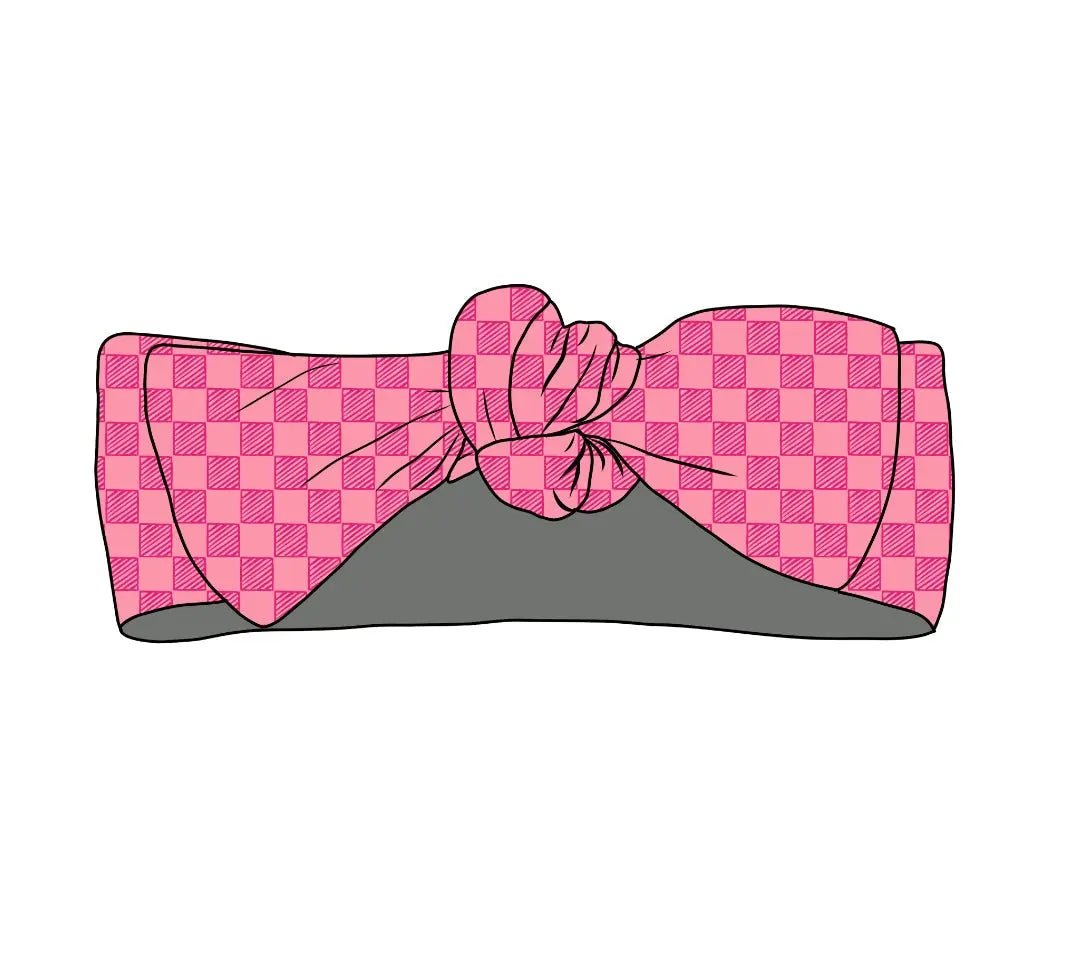 Checkered Pink Sheriff, Headband Bow Miller & Co. Everetts Place Boutique