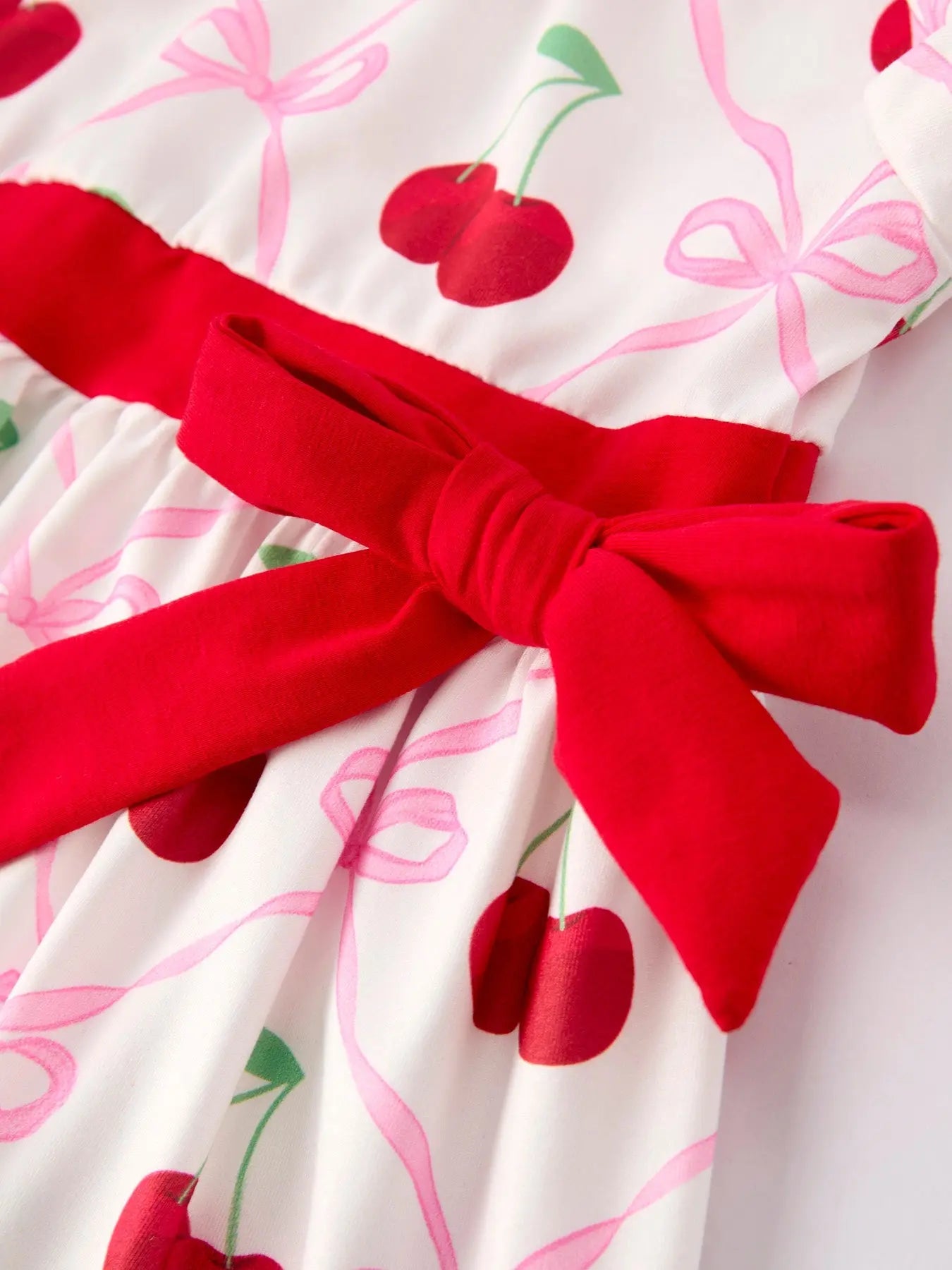 Cherry Bow Girls Dress with Vibrant Cherry Print and Adorable Bow Detail Rylee Faith Designs Everetts Place: Online Boutique