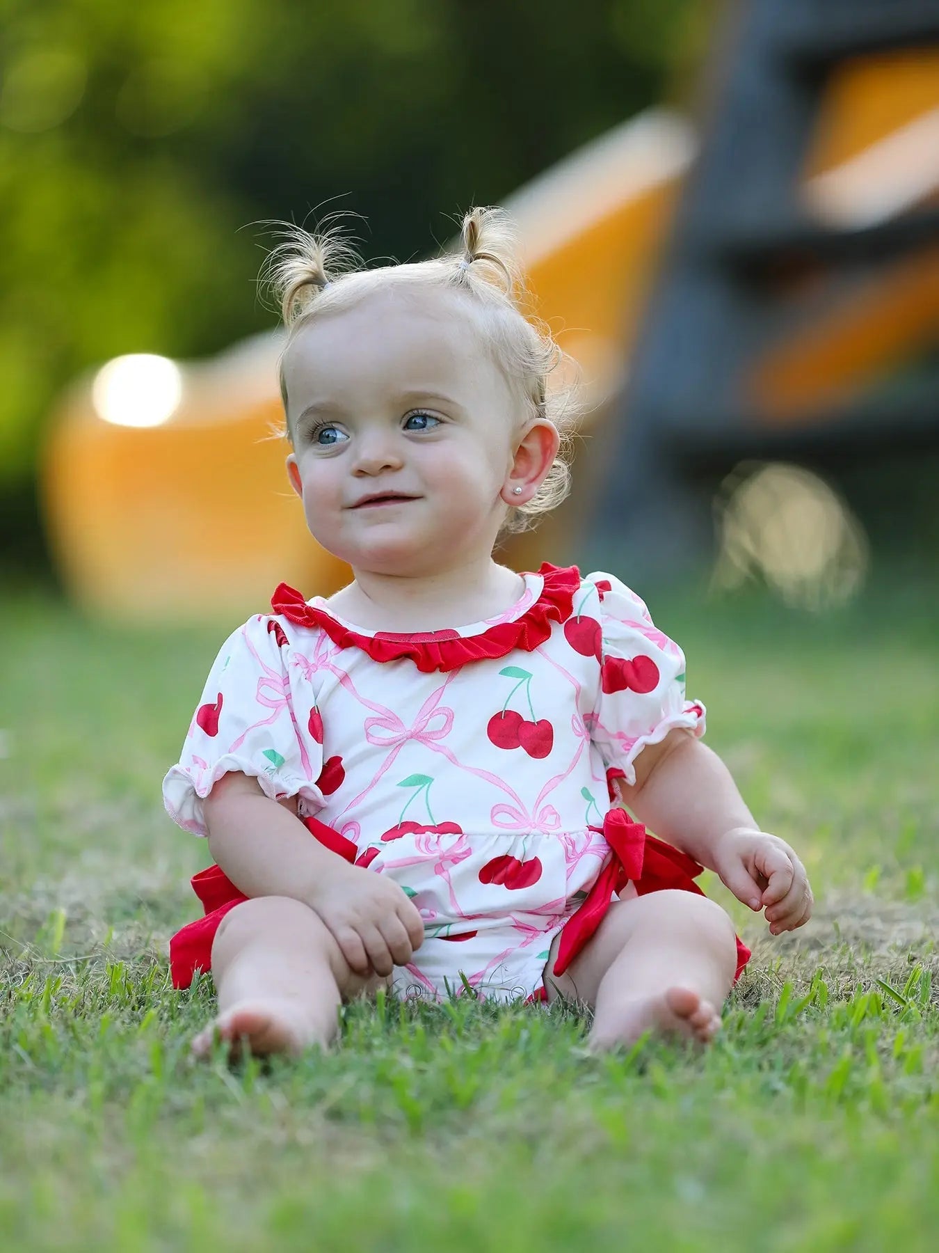 Cherry Bow Girls Romper Stylish and Comfortable Playwear Rylee Faith Designs Everetts Place: Online Boutique
