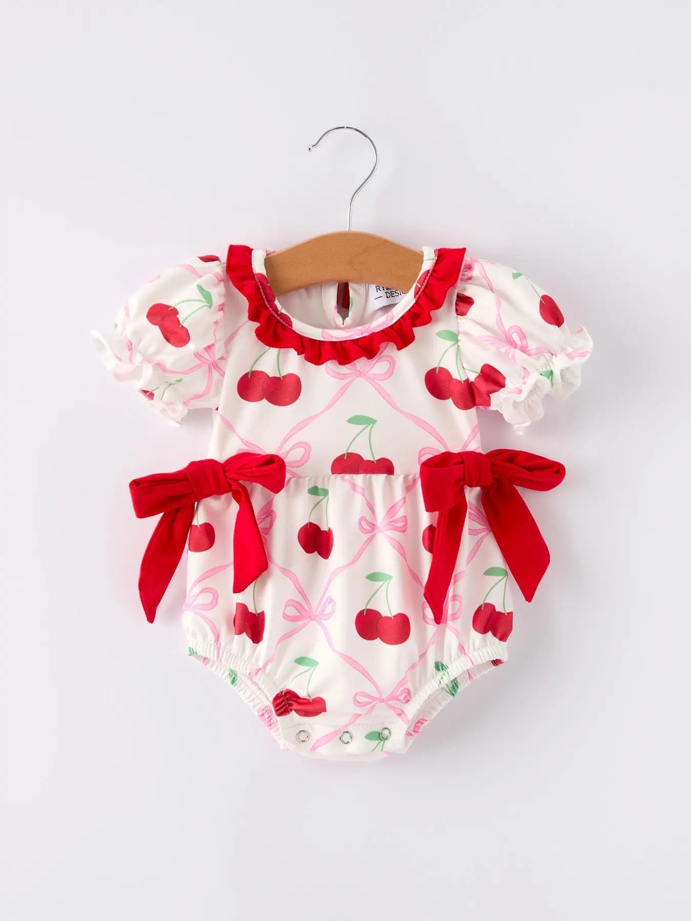 Cherry Bow Girls Romper Stylish and Comfortable Playwear Rylee Faith Designs Everetts Place: Online Boutique